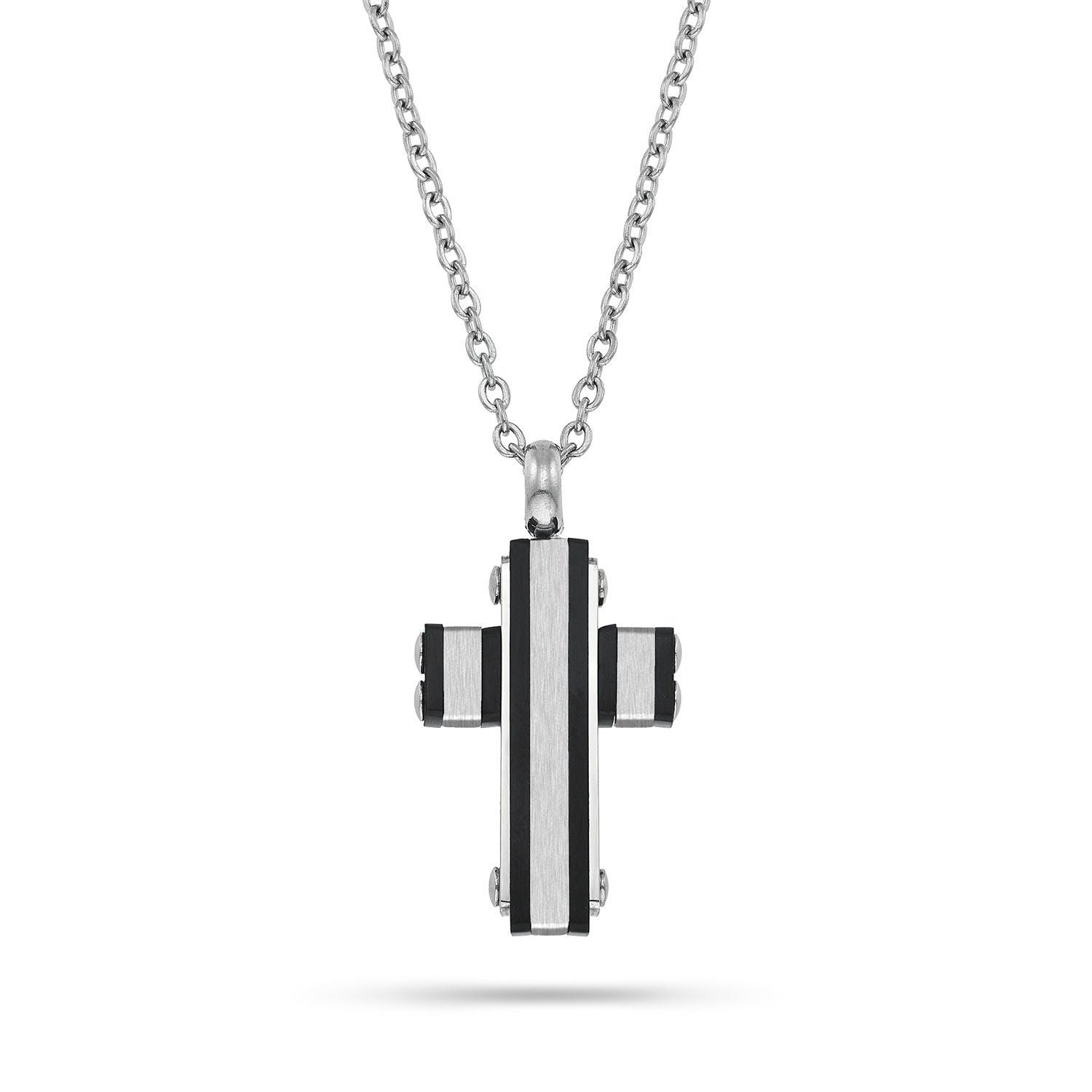 Ανδρικός σταυρός από ατσάλι με μαύρα στοιχεία Εικόνα 1