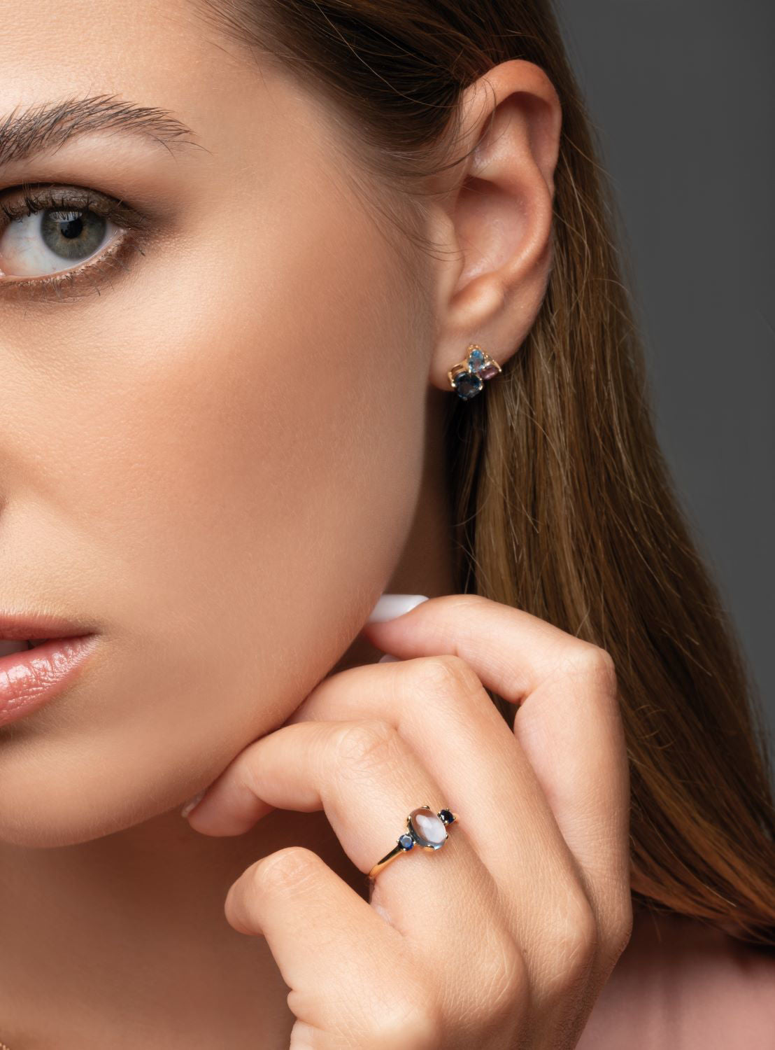 Δαχτυλίδι Secret Garden από χρυσό 14K με τοπάζι και ζαφείρια Εικόνα 3