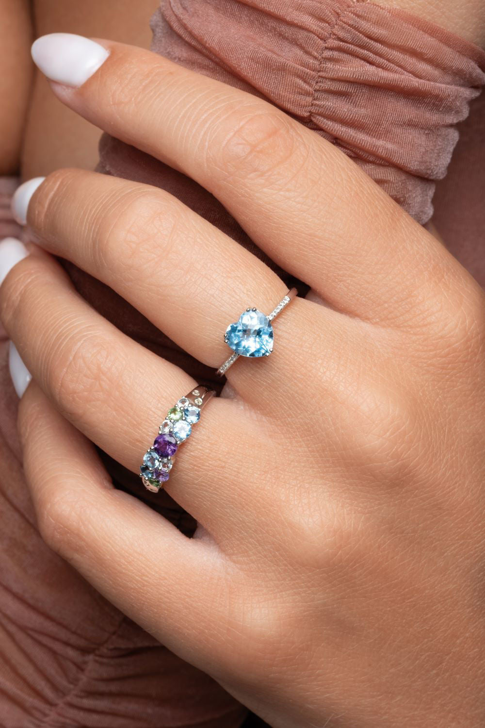 Δαχτυλίδι Secret Garden από λευκό χρυσό 14K με αμέθυστο, τοπάζι, swiss topaz, London blue topaz και περίδοτο Εικόνα 2