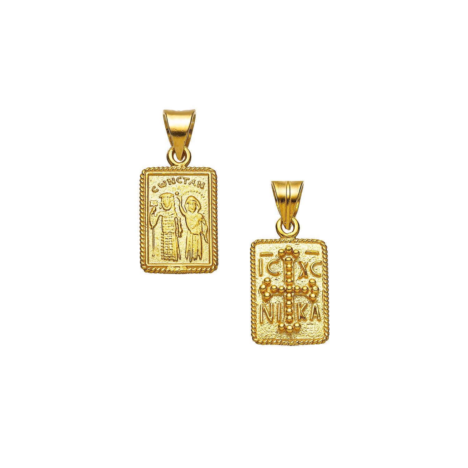 Φυλαχτό Κωνσταντινάτο διπλής όψεως από επιχρυσωμένο ασήμι 925° Εικόνα 1