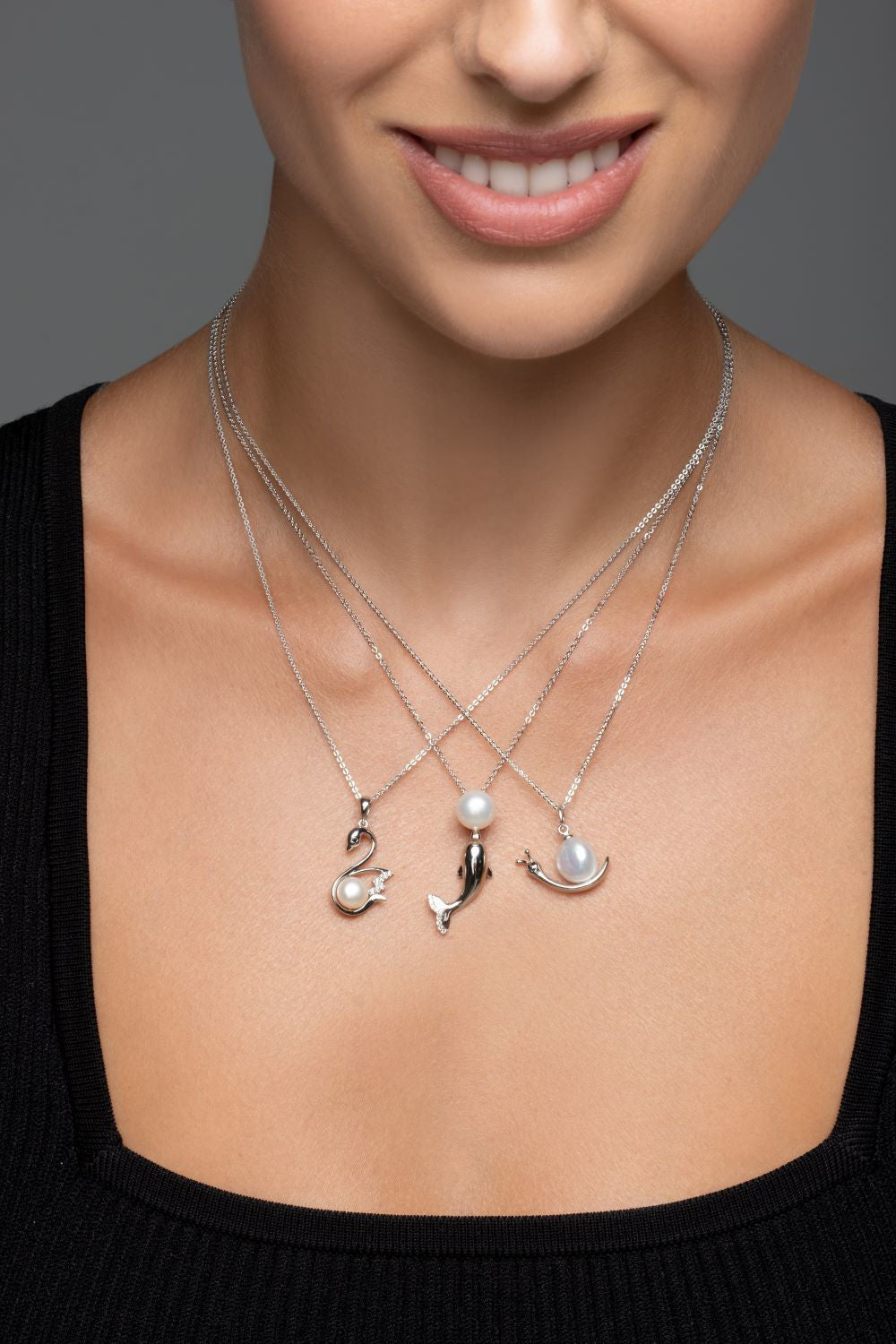 Κολιέ Pearls από επιροδιωμένο ασήμι 925° με freshwater pearl και ζιργκόν Εικόνα 2