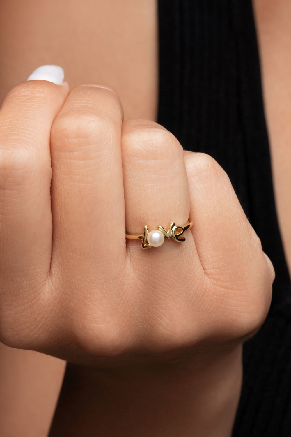 Δαχτυλίδι Pearls ''Love'' από επιχρυσωμένο ασήμι 925° με freshwater pearl Εικόνα 2