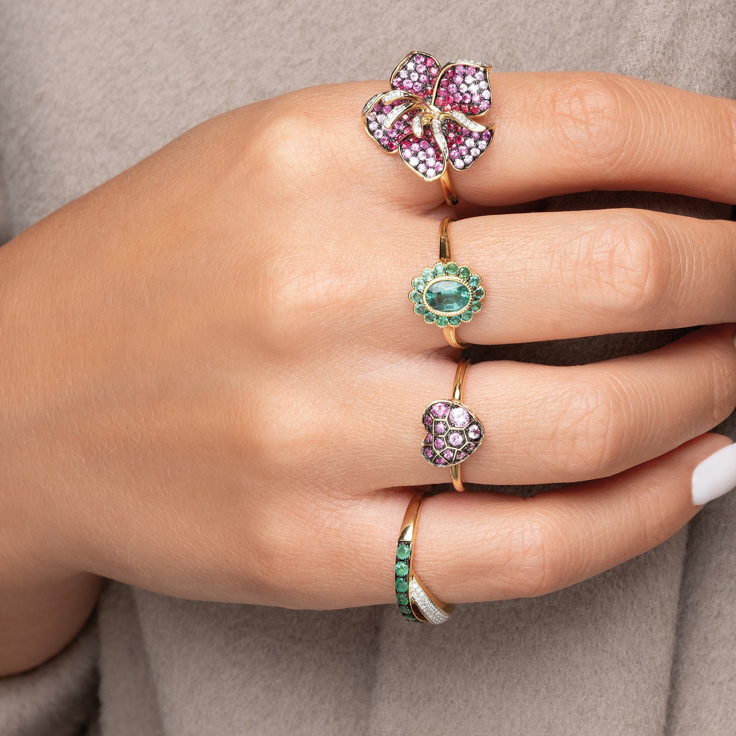 Δαχτυλίδι Secret Garden από χρυσό 18K και ροζ ζαφείρι Εικόνα 3