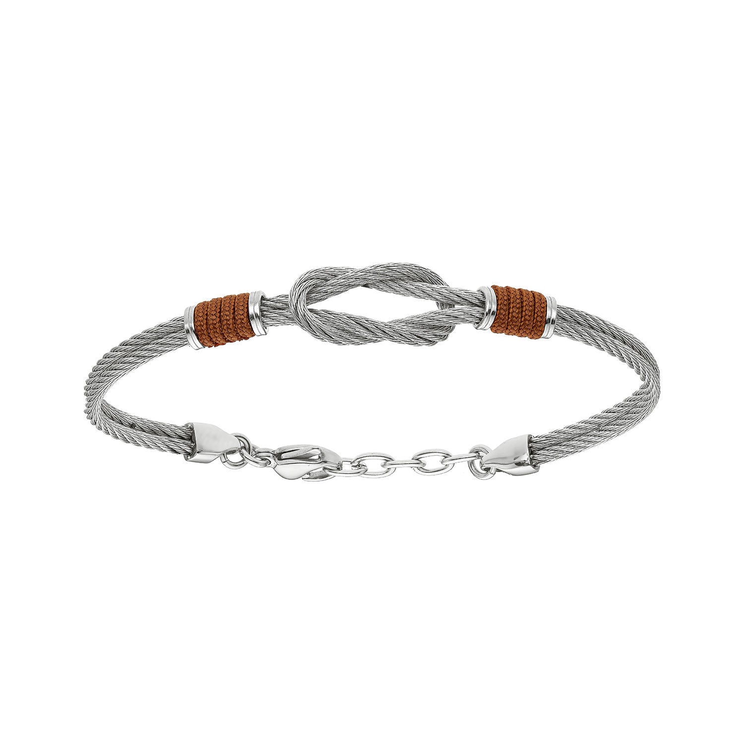 Ανδρικό βραχιόλι με ναυτικό κόμπο από ατσάλι και καφέ στοιχεία Εικόνα 1