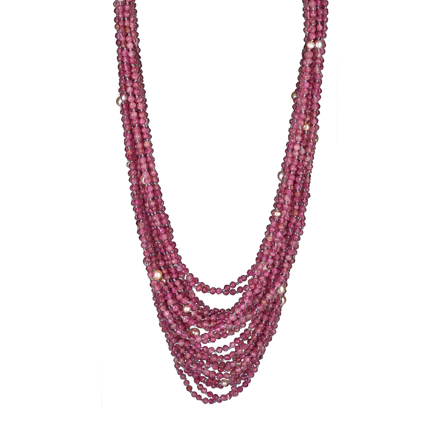 Κολιέ Rio από ροζ τουρμαλίνη και freshwater pearls με επιχρυσωμένο ασήμι 925° Εικόνα 1