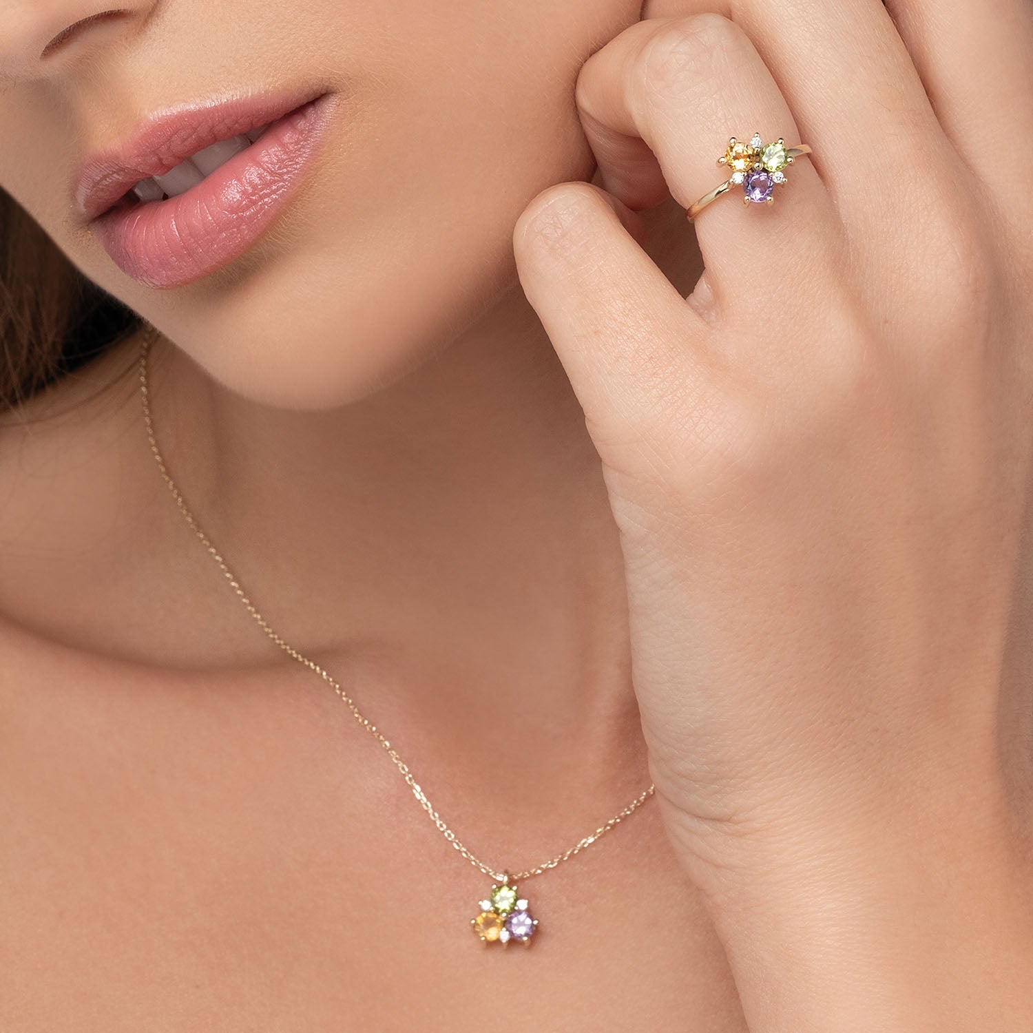 Κολιέ Secret Garden από χρυσό 14K με περίδοτο, σιτρίν, αμέθυστο και διαμάντια μπριγιάν Εικόνα 2