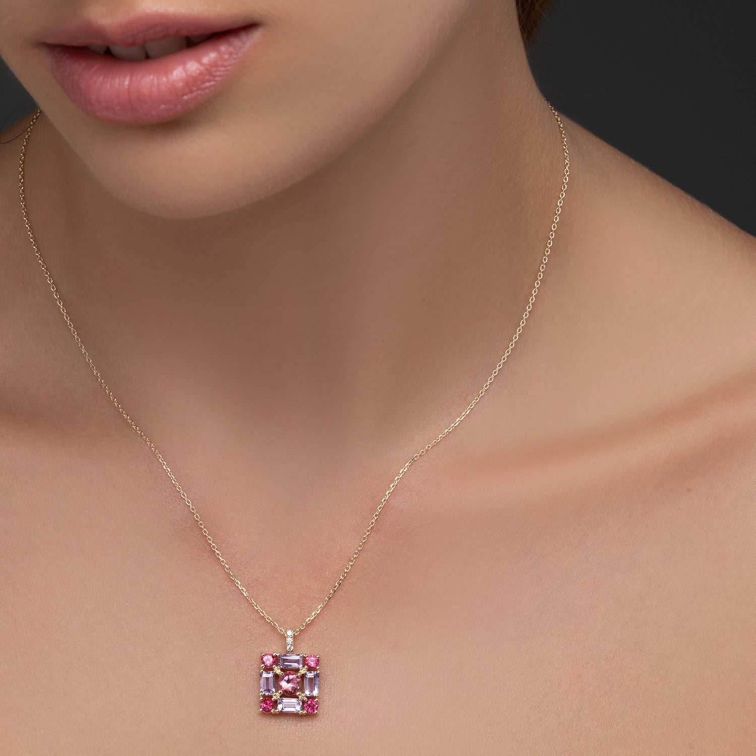 Κολιέ Secret Garden από χρυσό 14K με αμέθυστο, τοπάζι και διαμάντια μπριγιάν Εικόνα 2