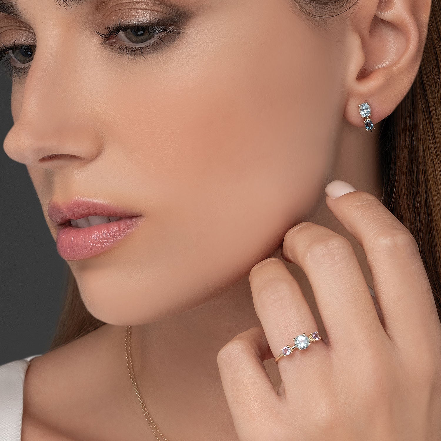 Σκουλαρίκια Secret Garden από χρυσό 14K με London blue topaz και blue topaz Εικόνα 2