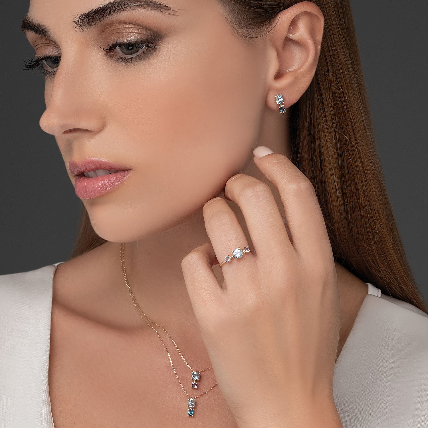 Δαχτυλίδι Secret Garden από χρυσό 14K με blue topaz και αμέθυστο Εικόνα 3