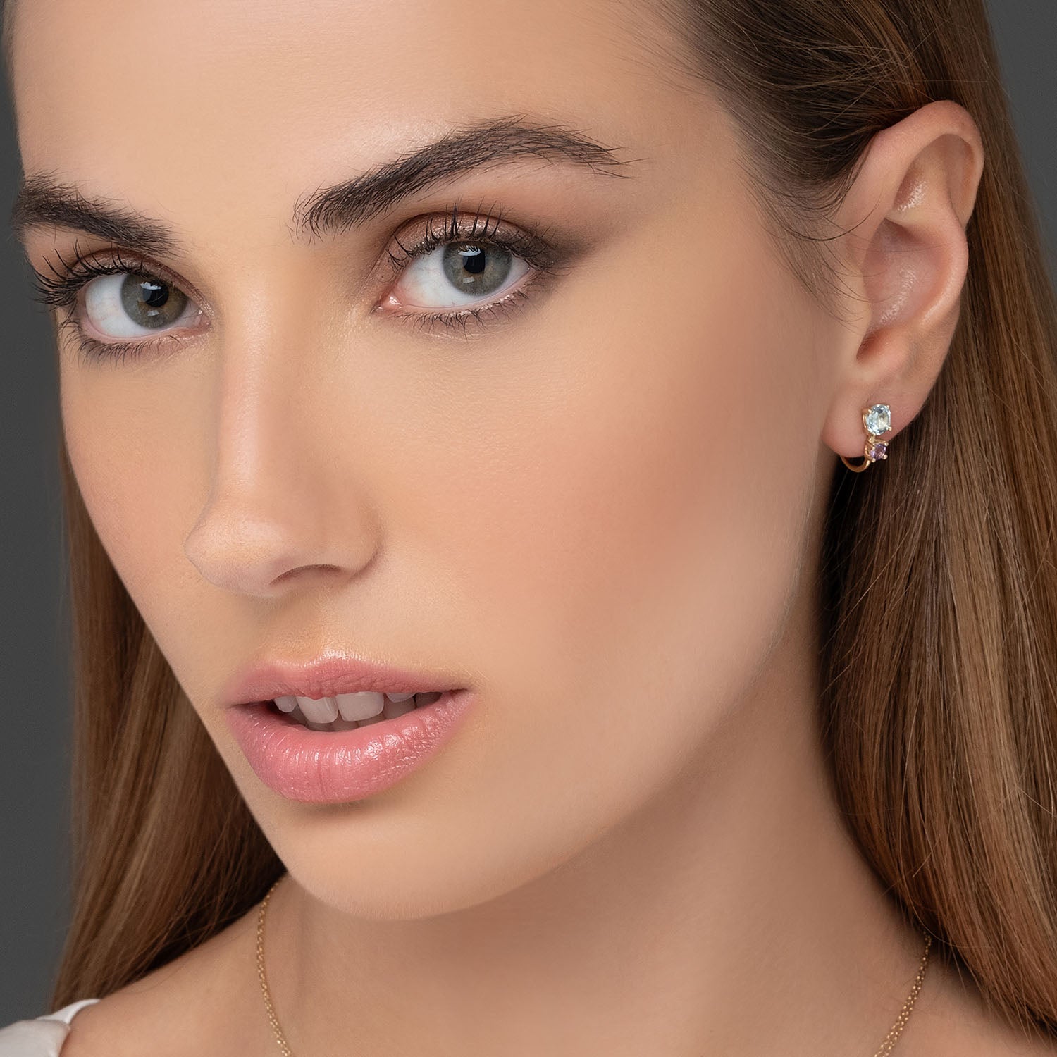 Σκουλαρίκια Secret Garden από χρυσό 14K με blue topaz και αμέθυστο Εικόνα 2