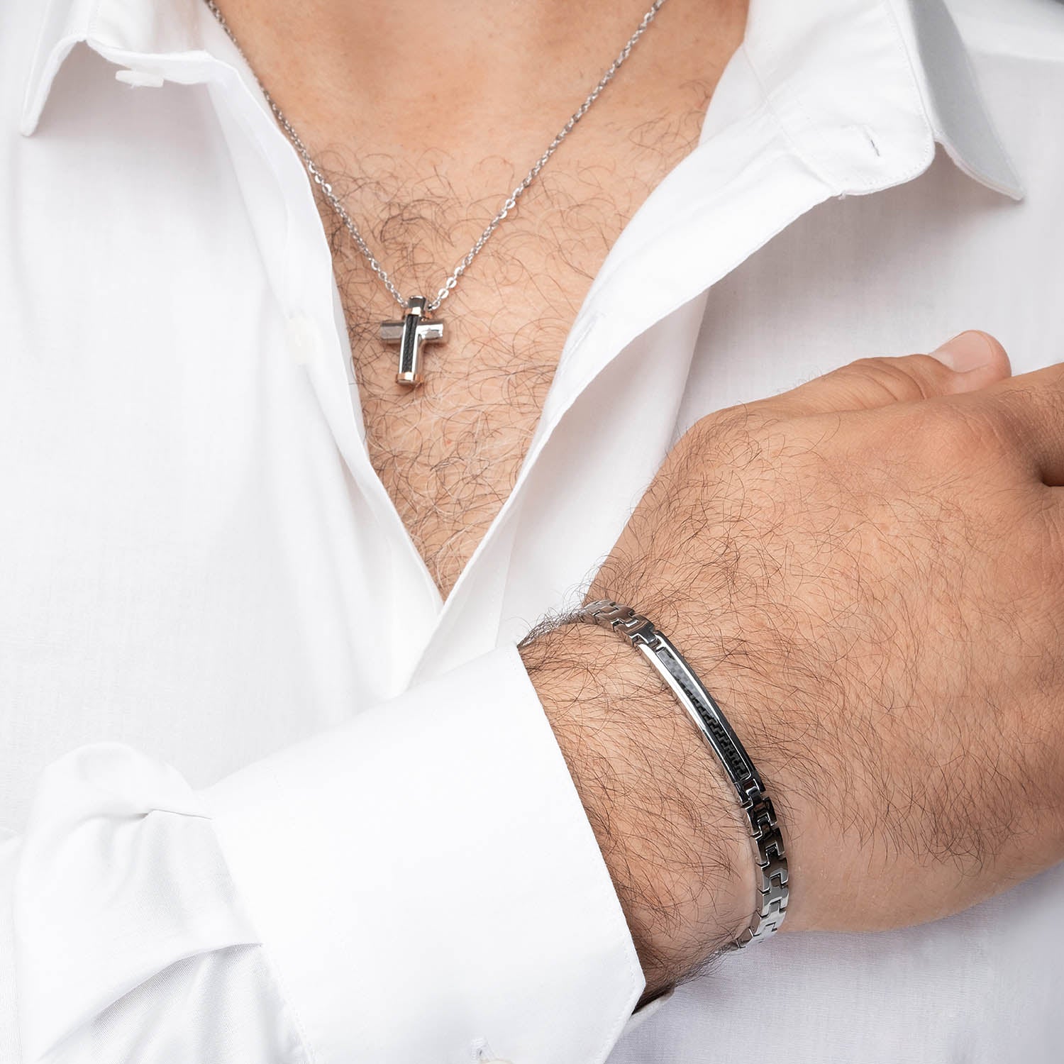 Ανδρικό βραχιόλι Ταυτότητα από ατσάλι με καουτσούκ Εικόνα 2