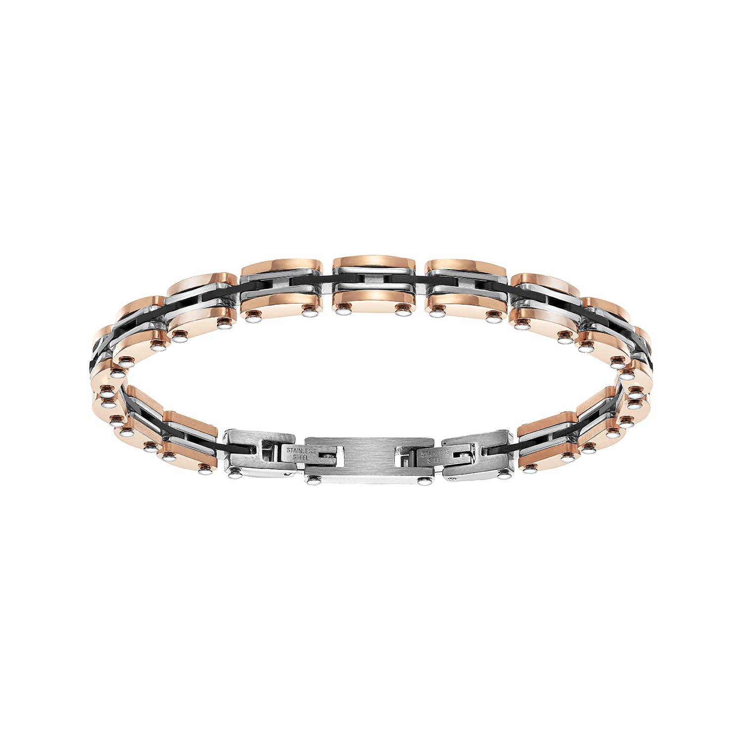 Ανδρικό βραχιόλι από ατσάλι, με στοιχεία στο χρώμα του χαλκού και του μαύρου Εικόνα 1