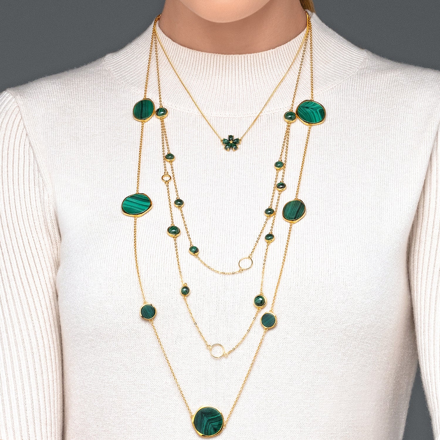Κολιέ Iris από επιχρυσωμένο ασήμι 925° με μαλαχίτη Εικόνα 3