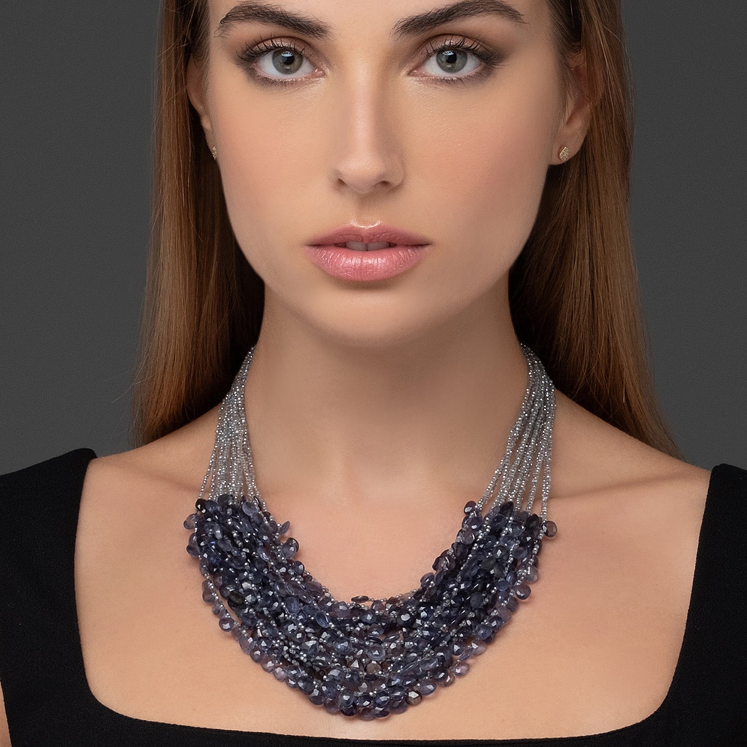 Κολιέ Rio από λαμπραντορίτη και ιολίτη με επιχρυσωμένο ασήμι 925° Εικόνα 2