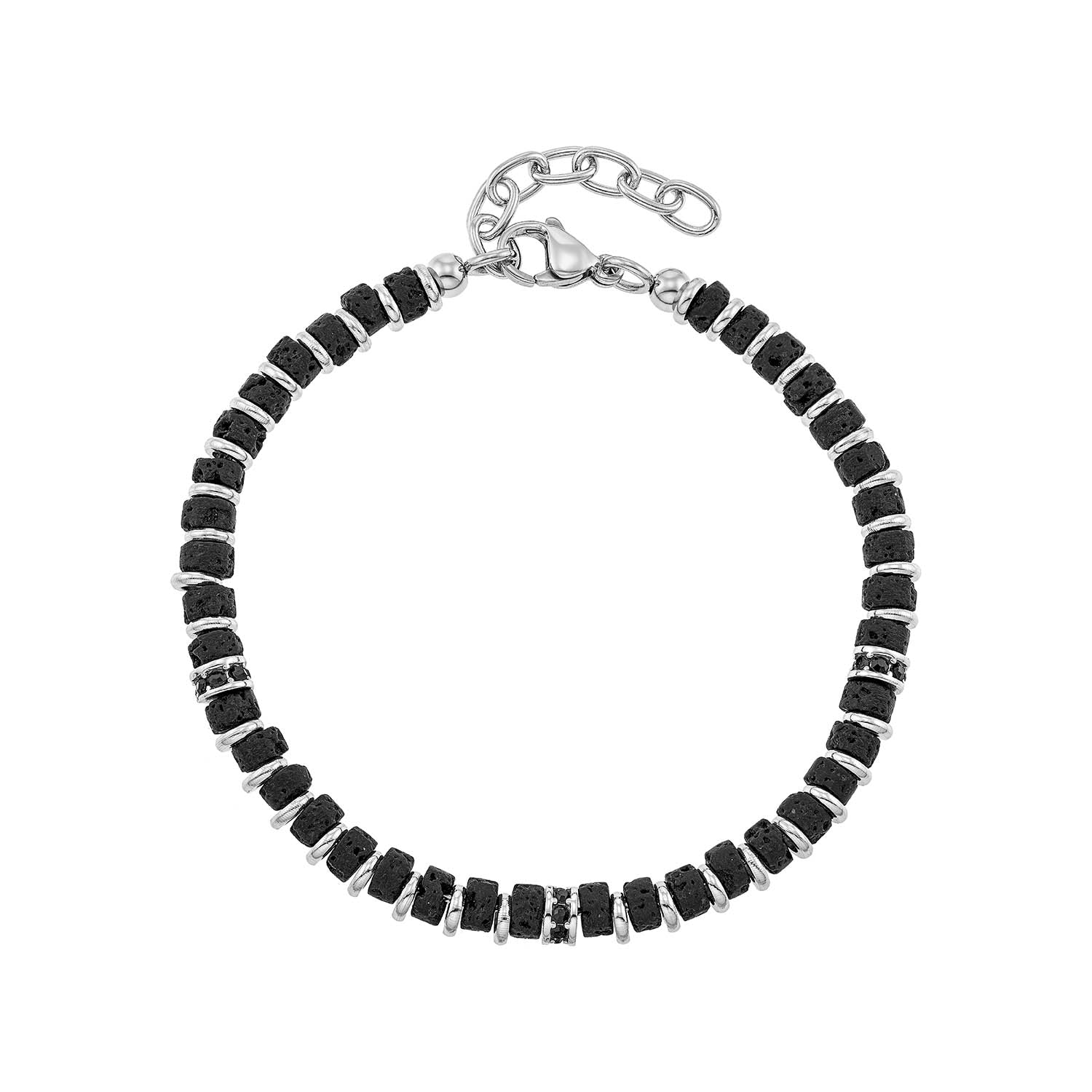 Ανδρικό βραχιόλι από ατσάλι και πέτρες λάβας Εικόνα 1