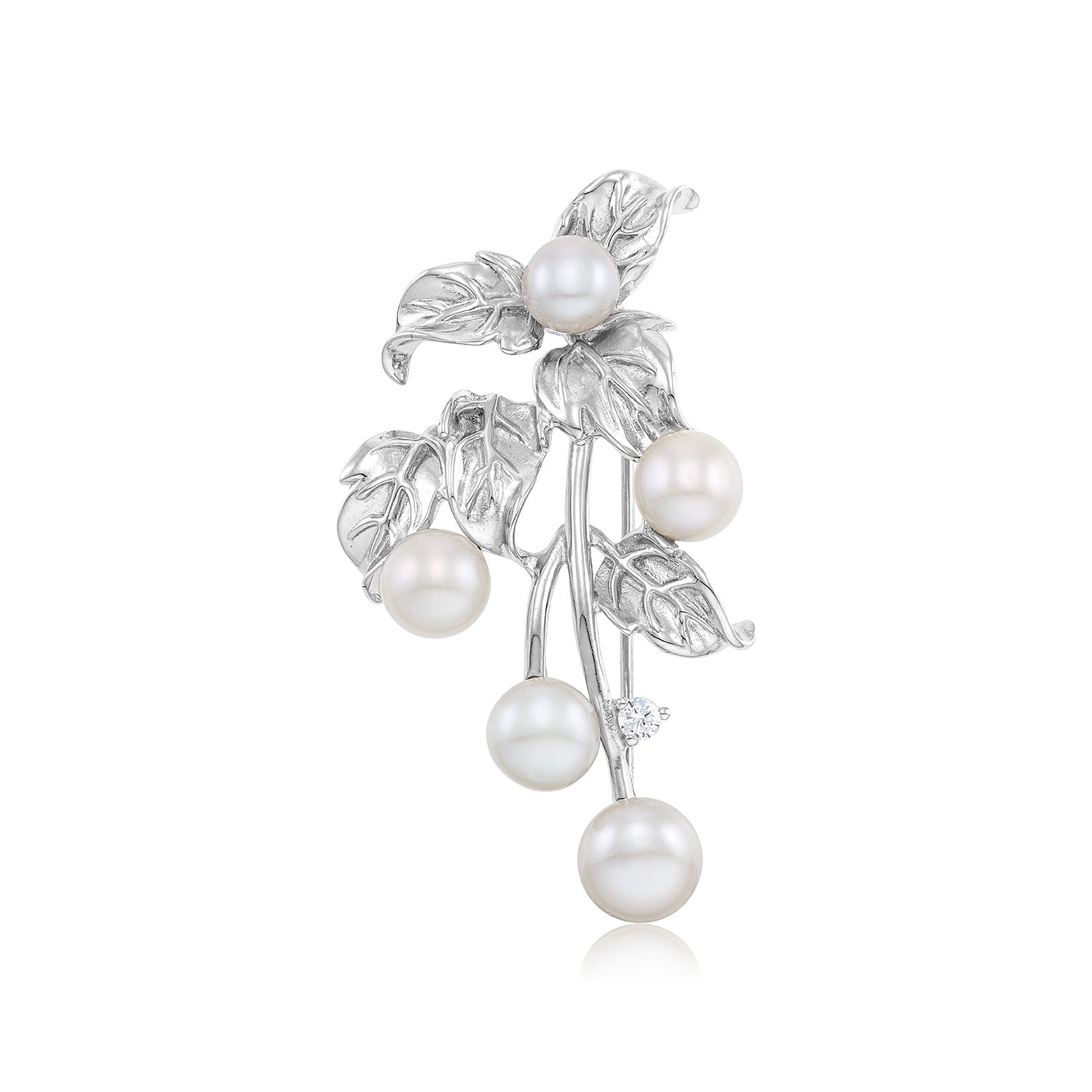 Καρφίτσα Pearls από επιροδιωμένο ασήμι 925° με freshwater pearls και ζιργκόν Εικόνα 1