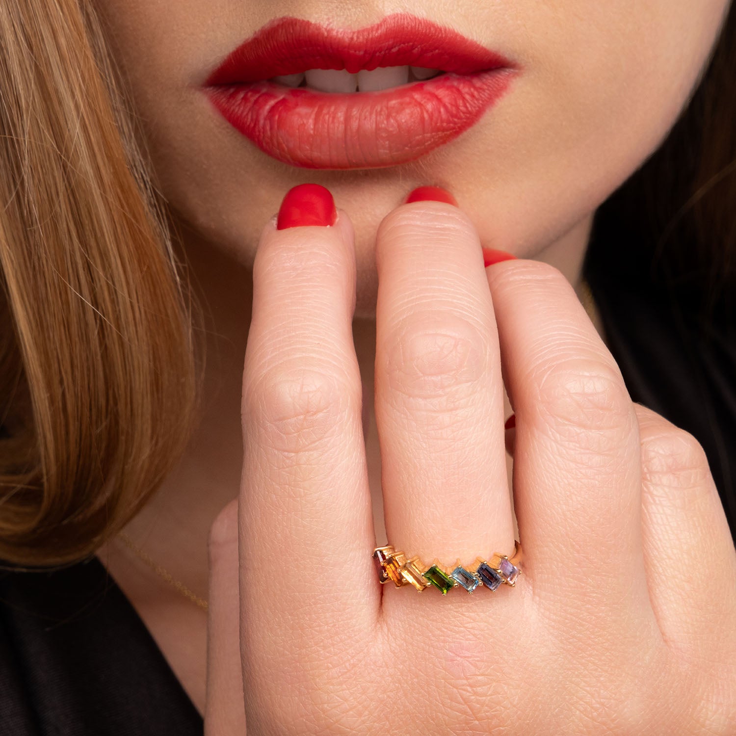 Δαχτυλίδι Secret Garden από χρυσό 18K με αμέθυστο, ιολίτη, blue topaz, διοψίδιο, σιτρίν, πορτοκαλί σιτρίν και ροδολίτη Εικόνα 2