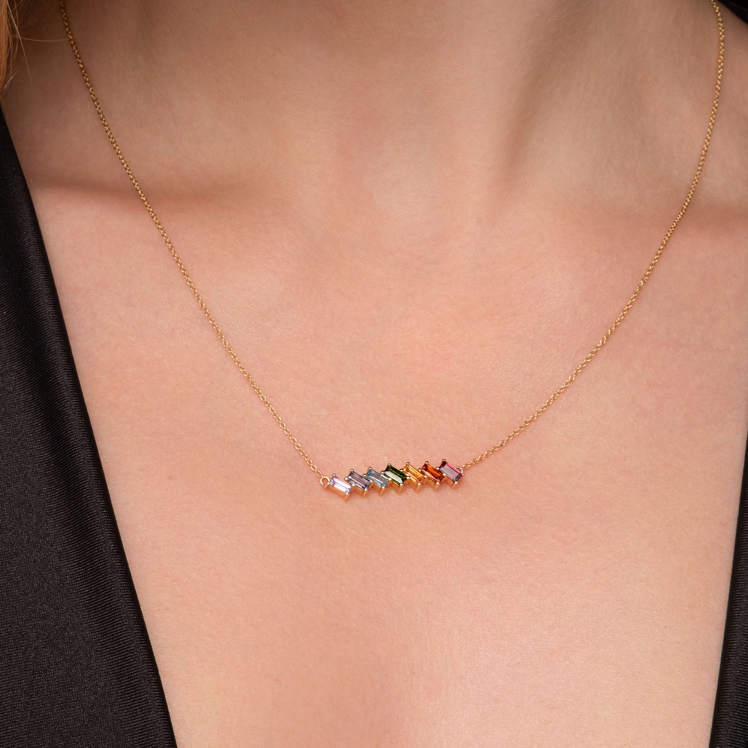 Κολιέ Secret Garden από χρυσό 18K με αμέθυστο, ιολίτη, blue topaz, διοψίδιο, σιτρίν, πορτοκαλί σιτρίν και ροδολίτη Εικόνα 2