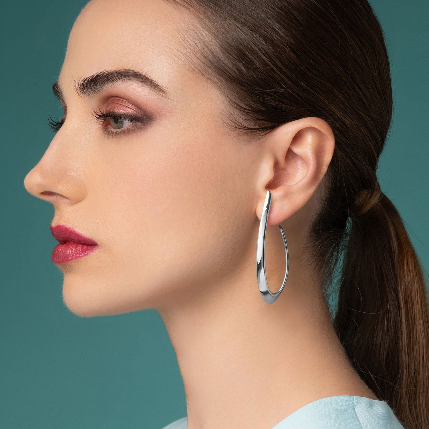 Σκουλαρίκια κρίκοι Reflections από επιροδιωμένο ασήμι 925° Εικόνα 2