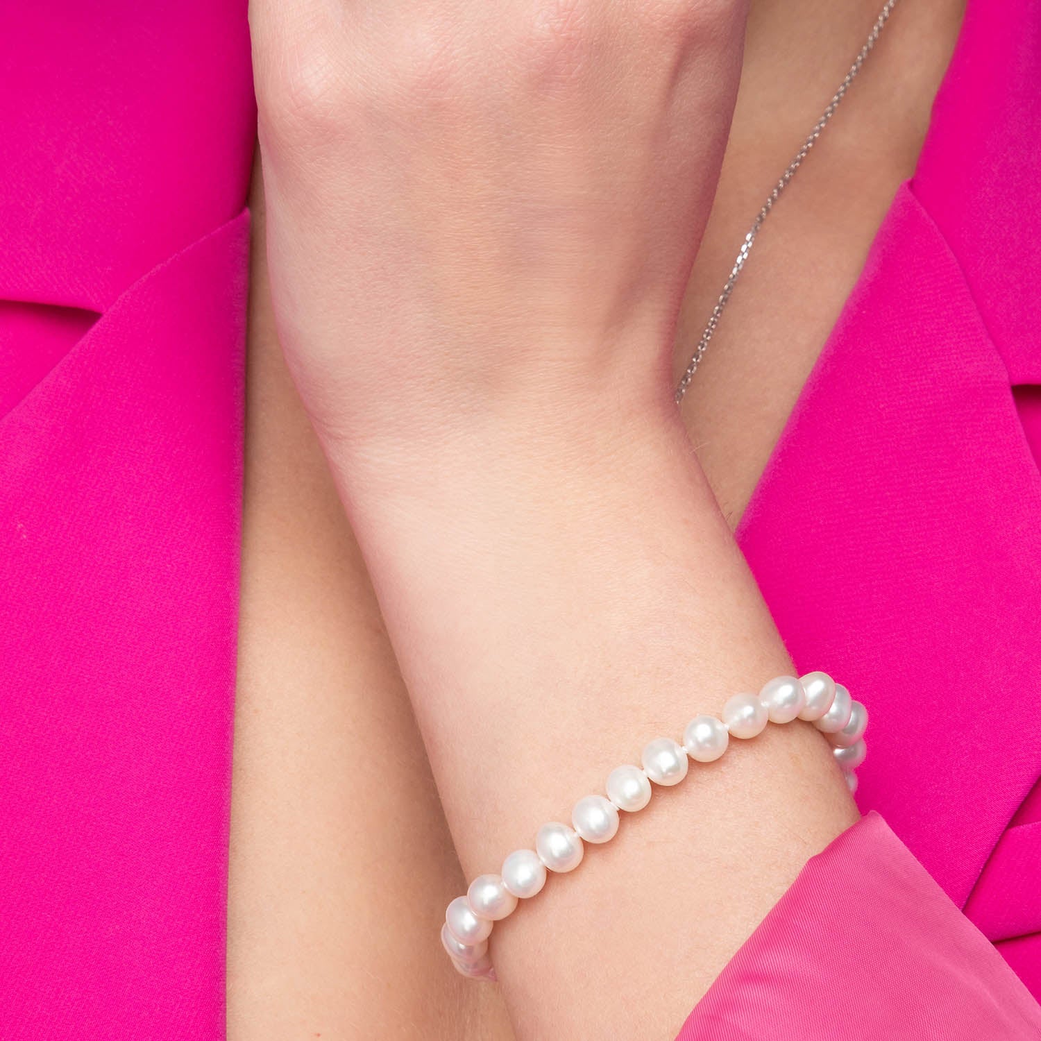 Βραχιόλι Pearls από επιροδιωμένο ασήμι 925° με freshwater pearls Εικόνα 2