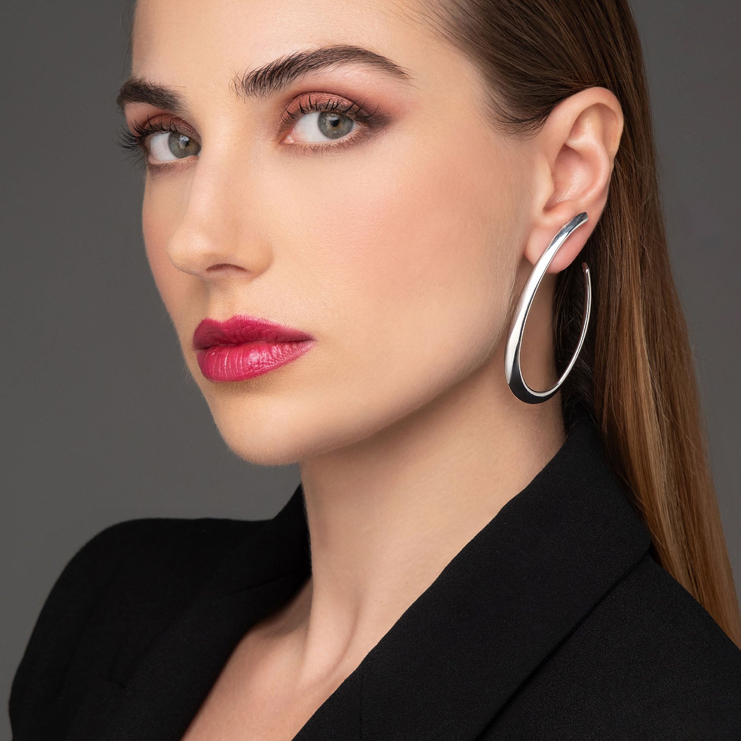 Σκουλαρίκια κρίκοι Reflections από επιροδιωμένο ασήμι 925° Εικόνα 2