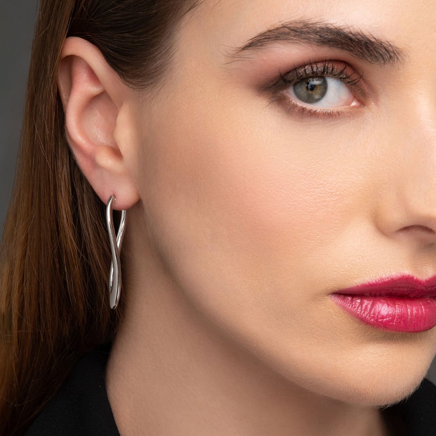 Σκουλαρίκια κρίκοι Reflections από επιροδιωμένο ασήμι 925° Εικόνα 2