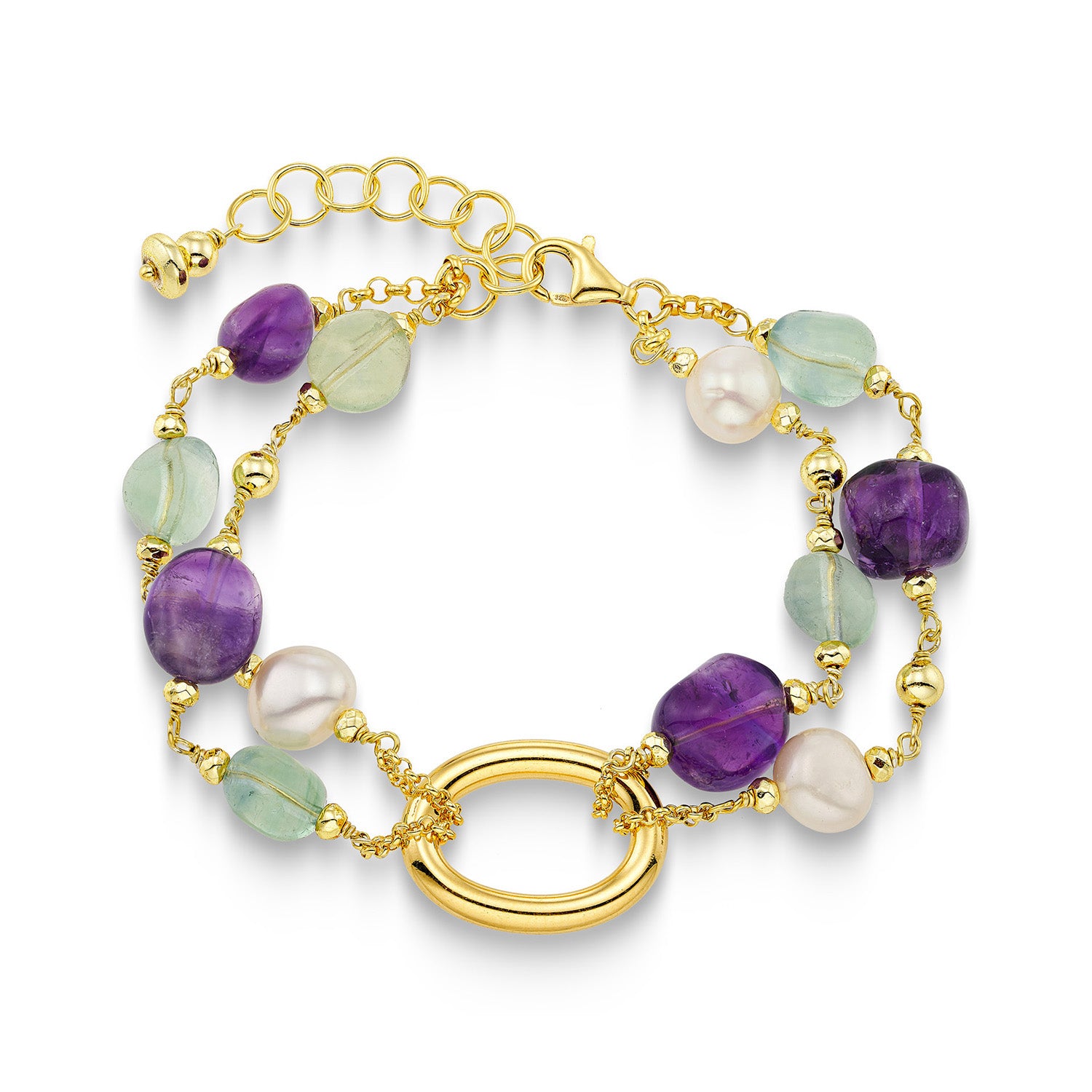 Βραχιόλι Amalfi από επιχρυσωμένο ασήμι 925° με αμέθυστο, πρενίτη και freshwater pearls Εικόνα 1