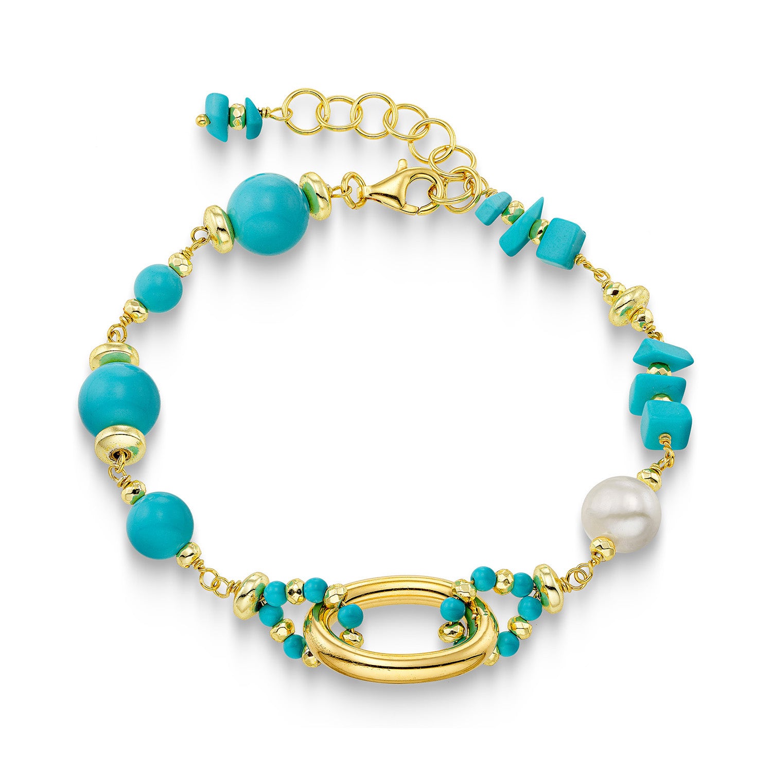 Βραχιόλι Amalfi από επιχρυσωμένο ασήμι 925° με τυρκουάζ και freshwater pearl Εικόνα 1