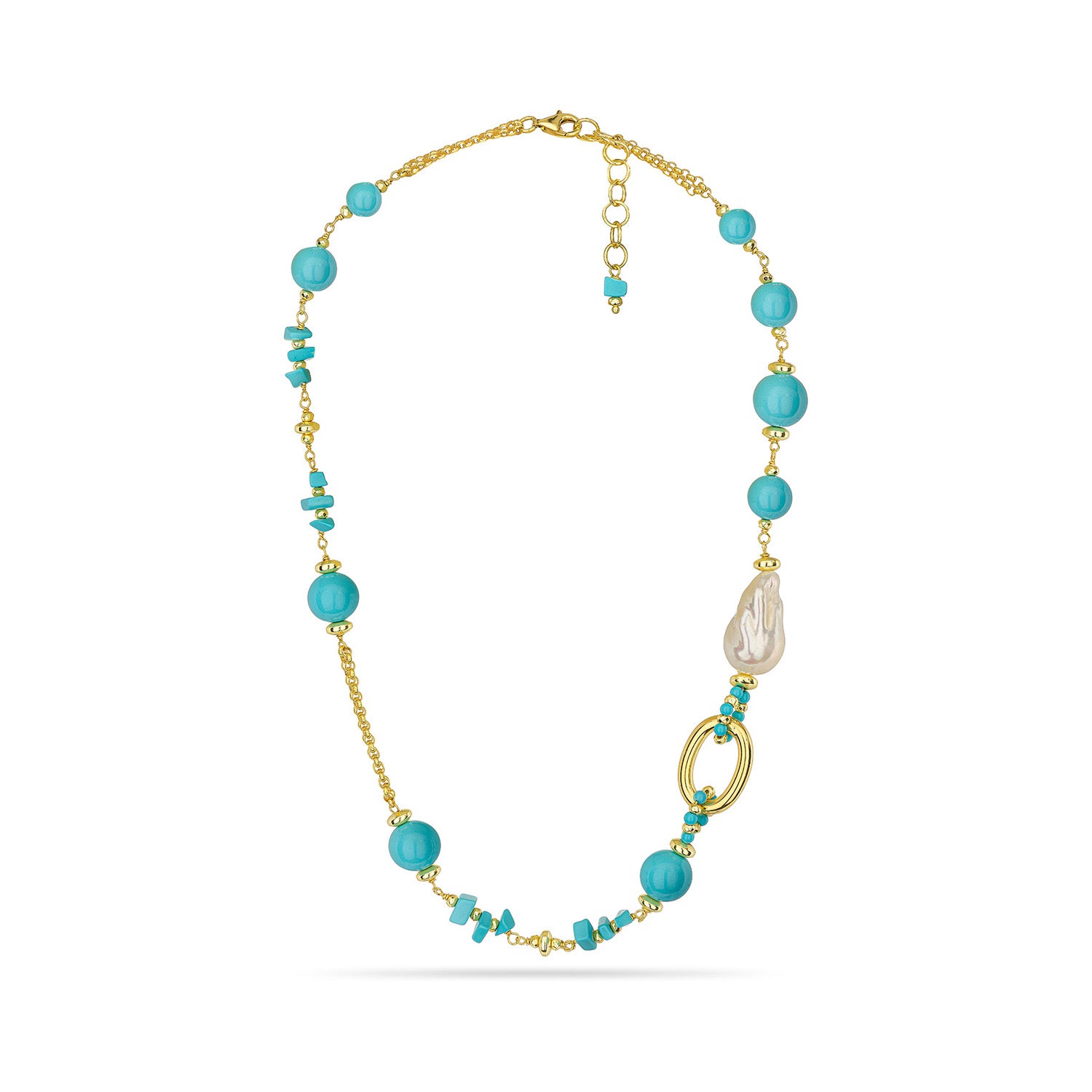 Κολιέ Amalfi από επιχρυσωμένο ασήμι 925° με τυρκουάζ και μαργαριτάρι μπαρόκ Εικόνα 1