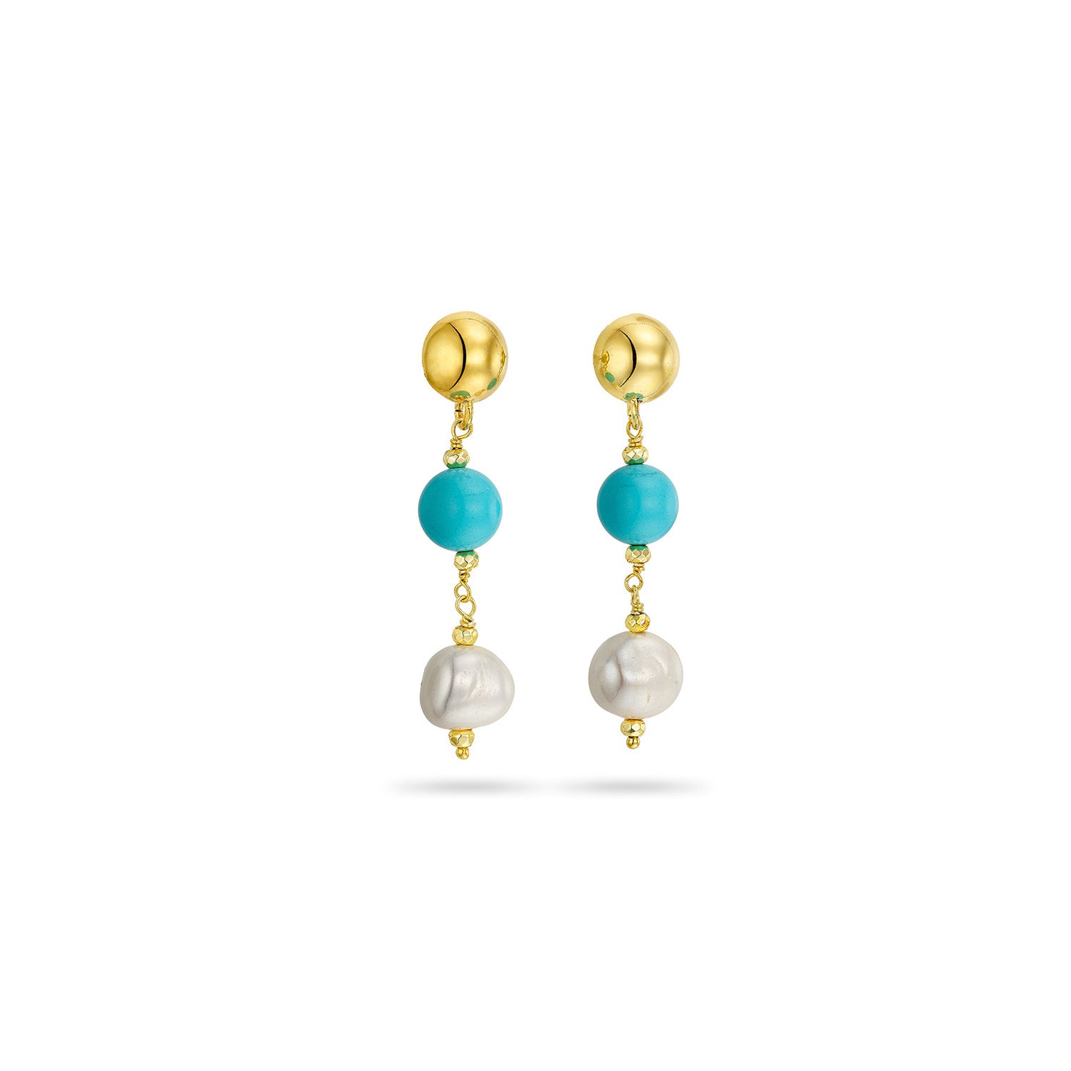 Σκουλαρίκια Amalfi από επιχρυσωμένο ασήμι 925° με freshwater pearl και τυρκουάζ Εικόνα 1