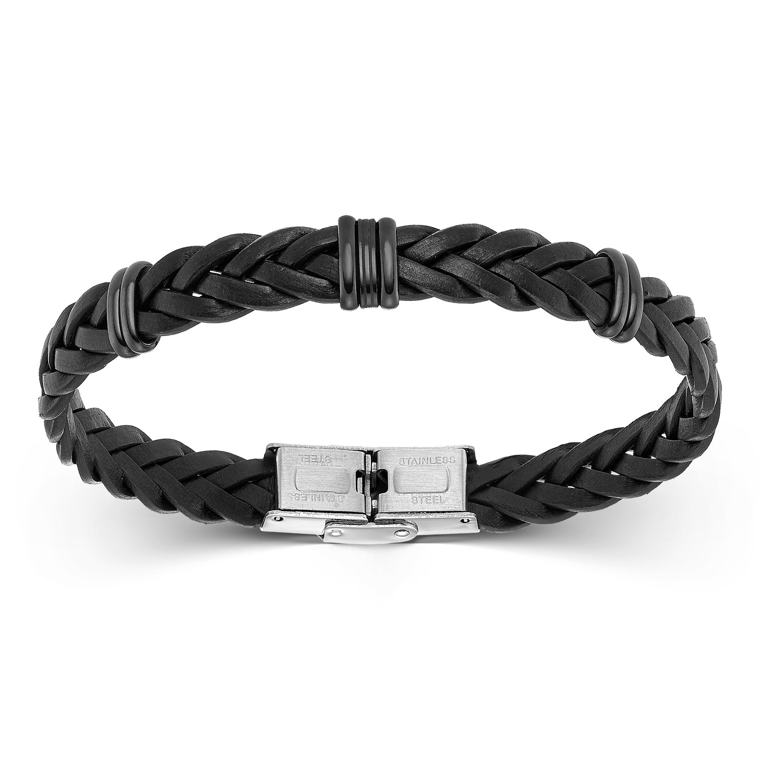 Ανδρικό βραχιόλι από μπλε δέρμα με μαύρα στοιχεία από ατσάλι Εικόνα 1