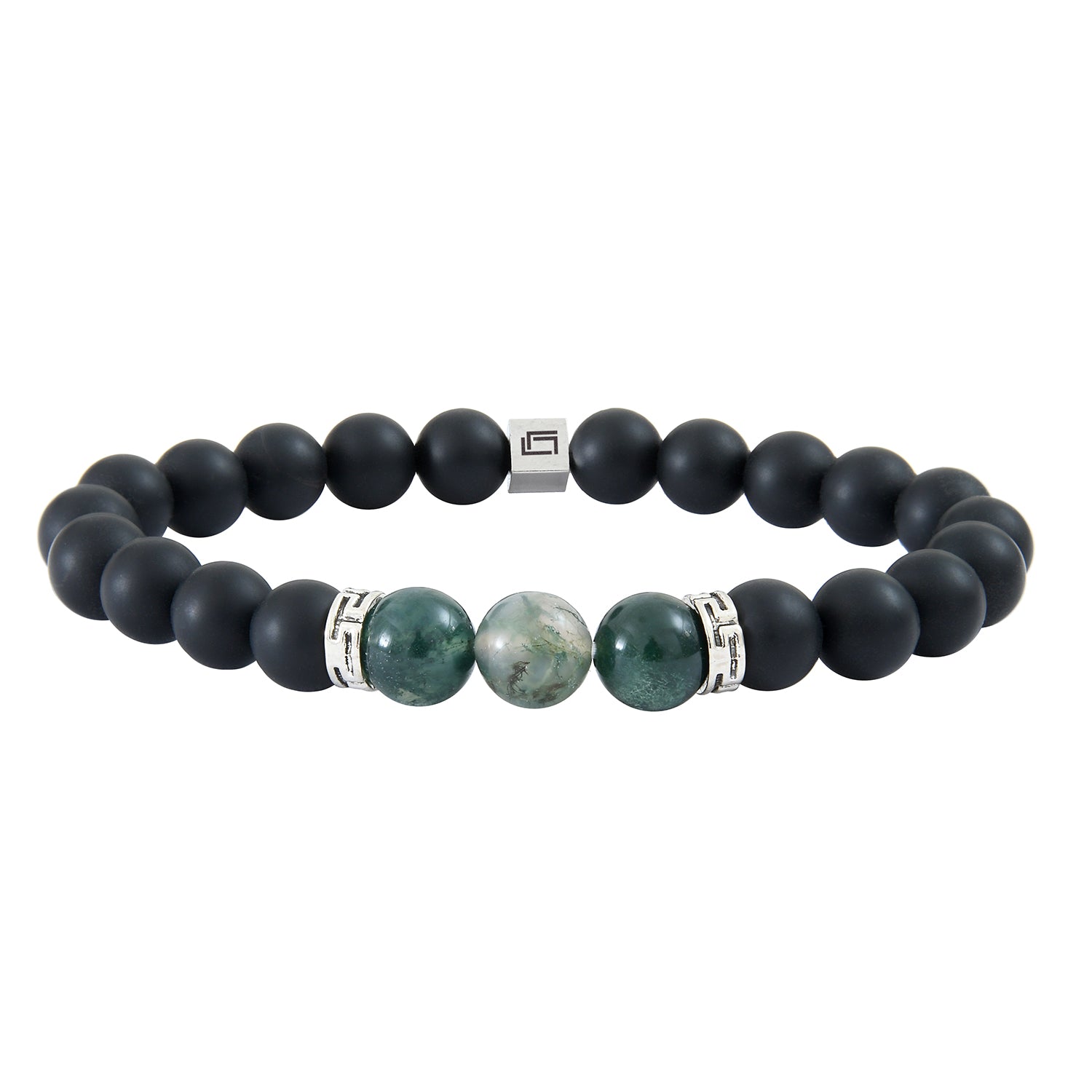 Ανδρικό βραχιόλι από βρυώδη και μαύρο αχάτη Εικόνα 1