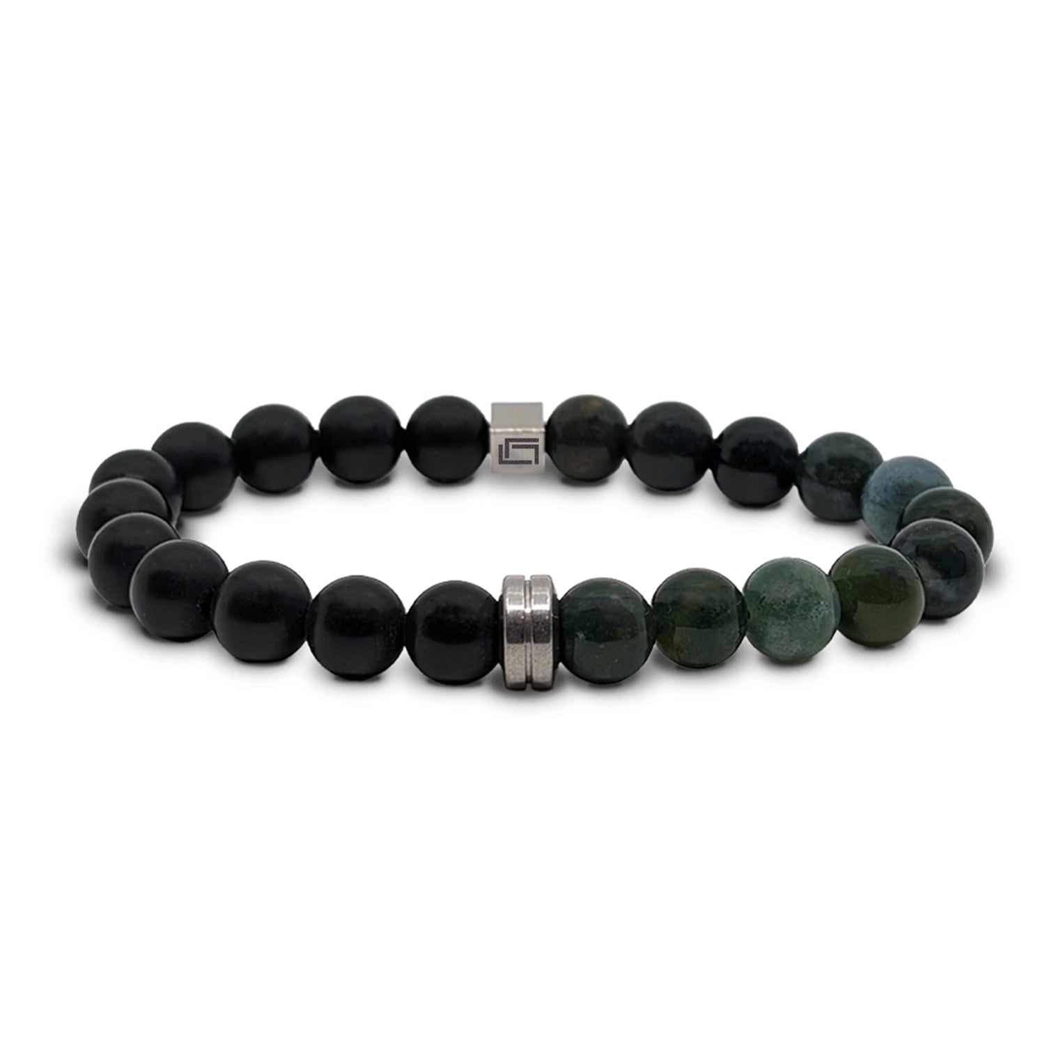 Ανδρικό βραχιόλι από βρυώδη αχάτη και μαύρο αχάτη Εικόνα 1