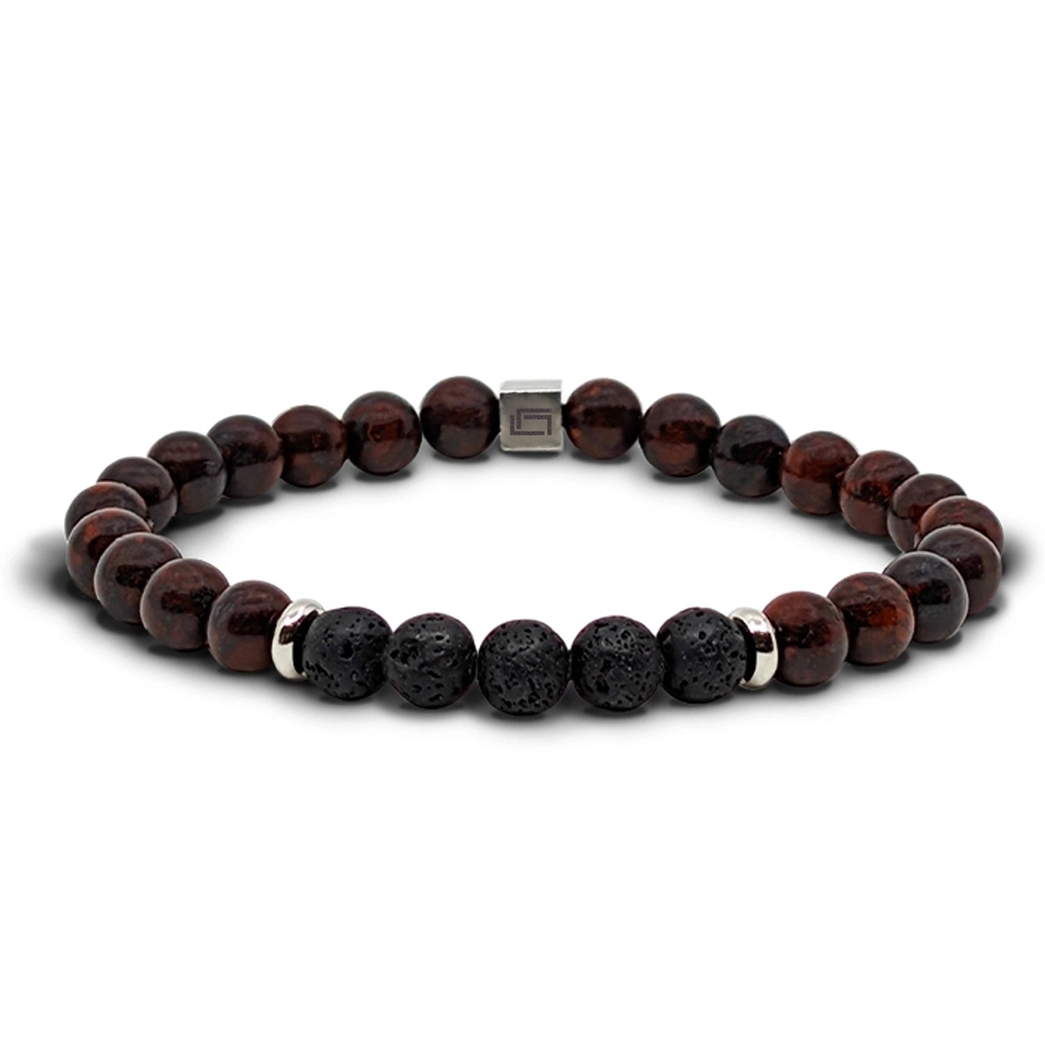 Ανδρικό βραχιόλι από λάβα και κόκκινο ίασπη Εικόνα 1