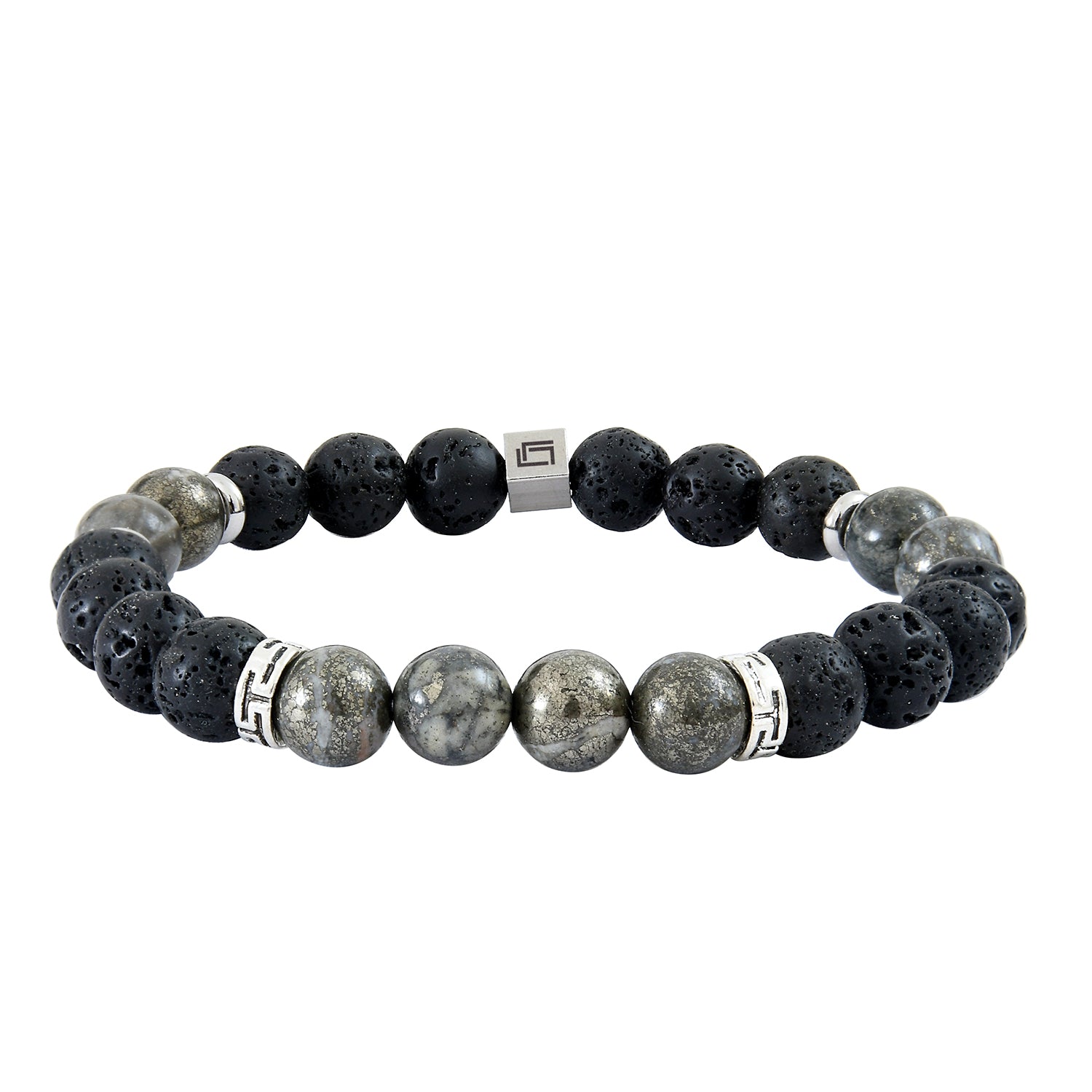 Ανδρικό βραχιόλι από λάβα και πυρίτη Εικόνα 1