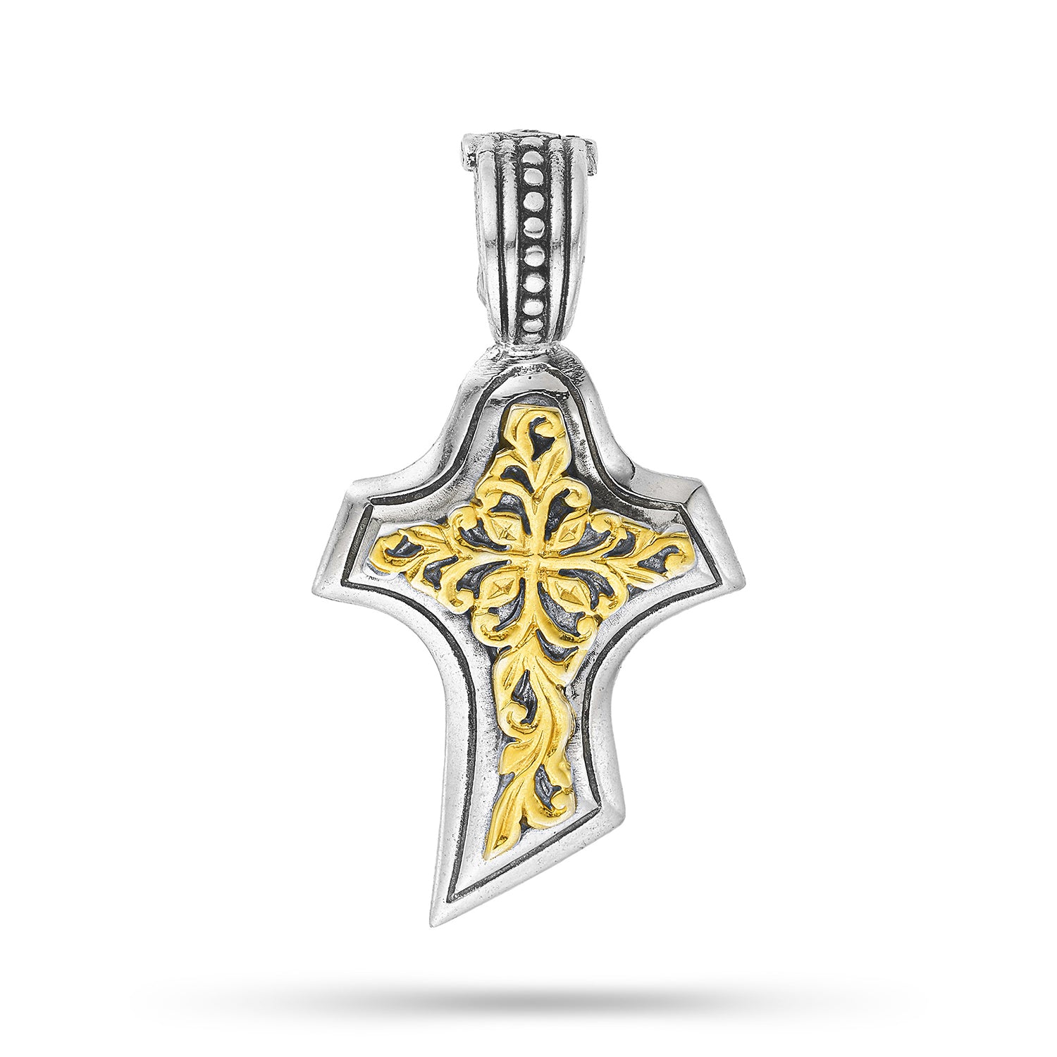 Χειροποίητος σκαλιστός Σταυρός βυζαντινής τεχνοτροπίας από ασήμι 925° επιχρυσωμένο και επιροδιωμένο Εικόνα 1