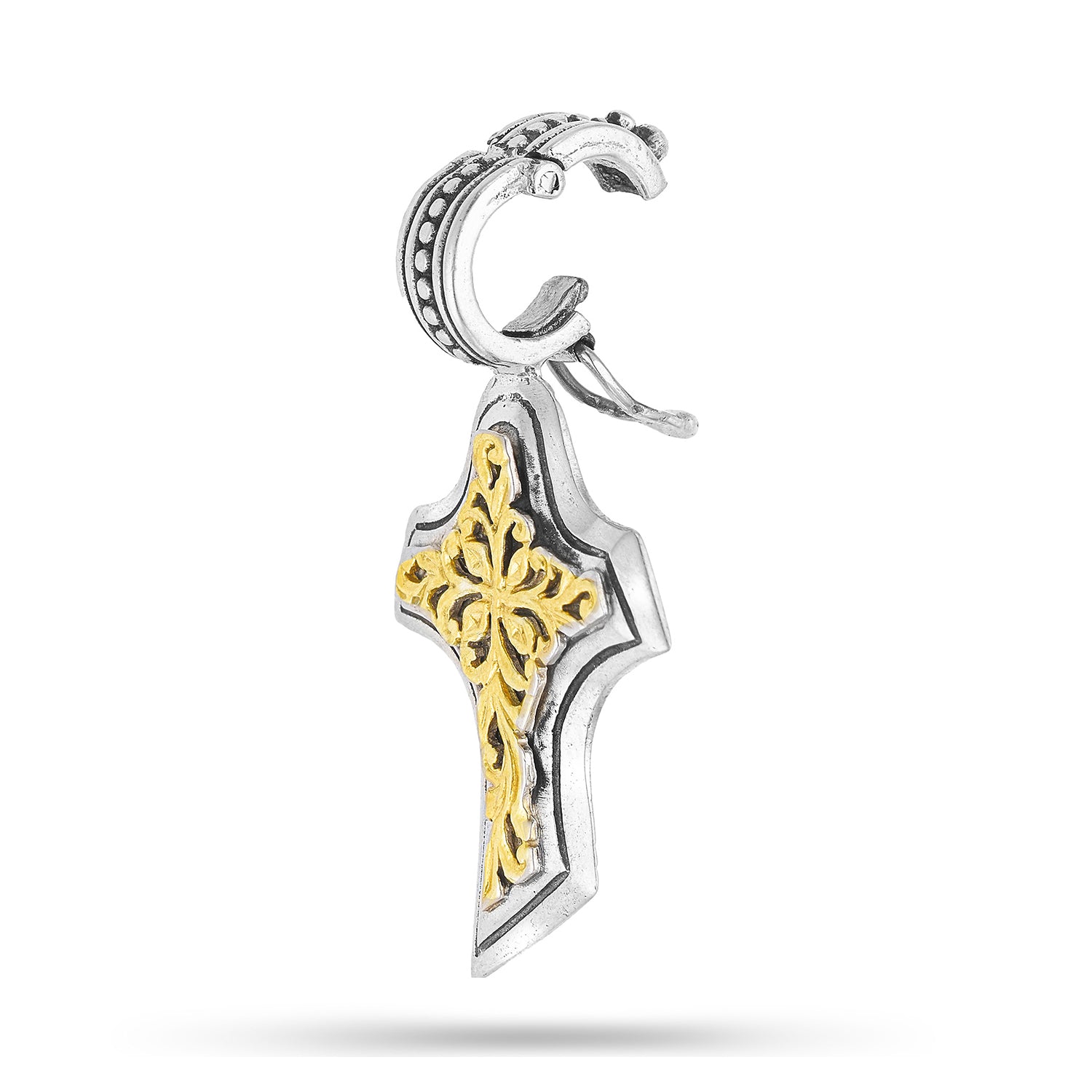 Χειροποίητος σκαλιστός Σταυρός βυζαντινής τεχνοτροπίας από ασήμι 925° επιχρυσωμένο και επιροδιωμένο Εικόνα 2