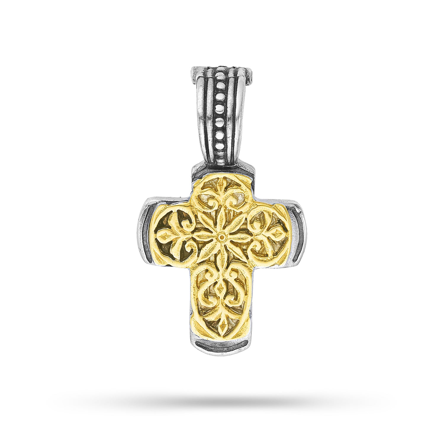 Χειροποίητος σκαλιστός Σταυρός βυζαντινής τεχνοτροπίας από ασήμι 925° επιχρυσωμένο και επιροδιωμένο Εικόνα 1