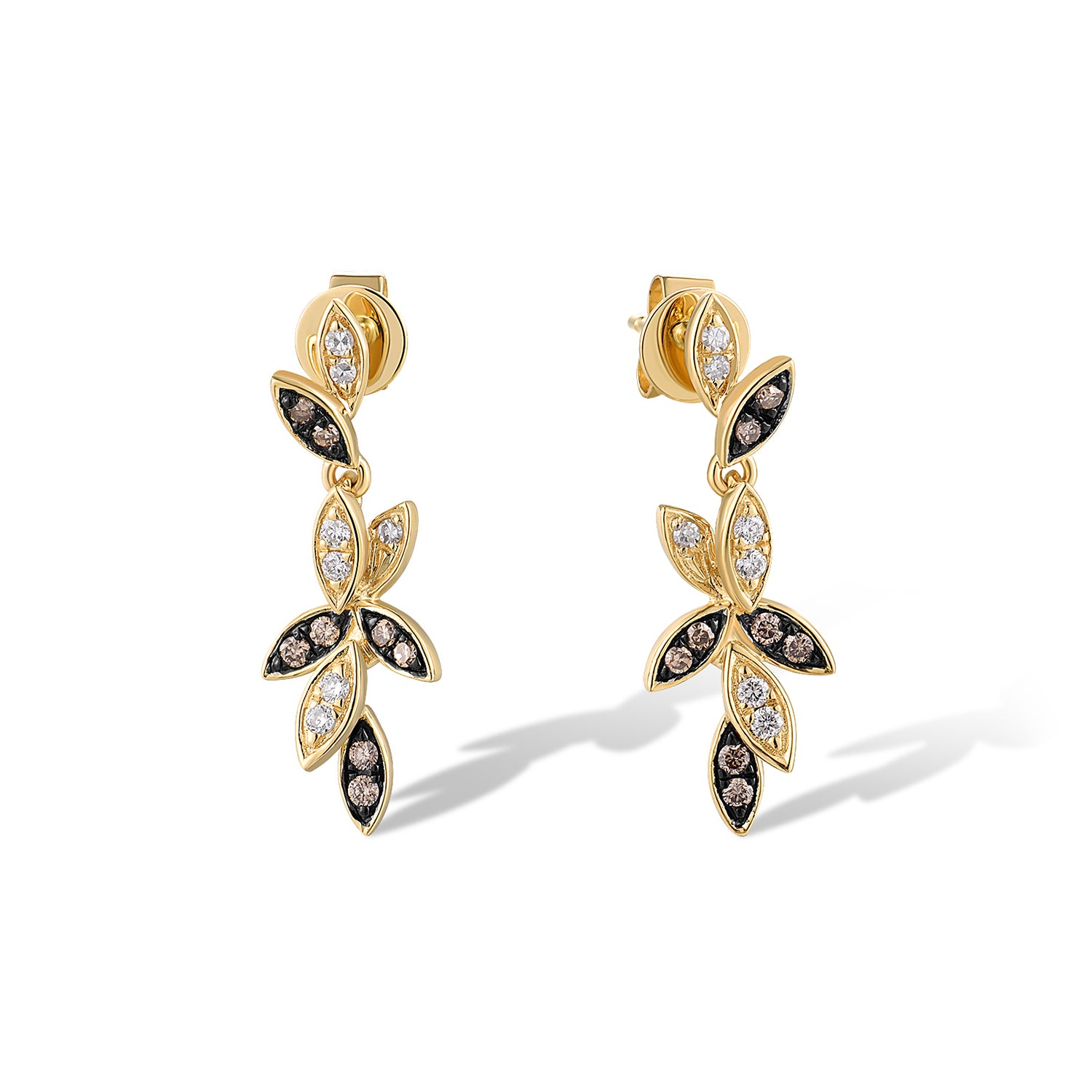Σκουλαρίκια Secret Garden από χρυσό 18K με λευκά και καφέ διαμάντια Εικόνα 1