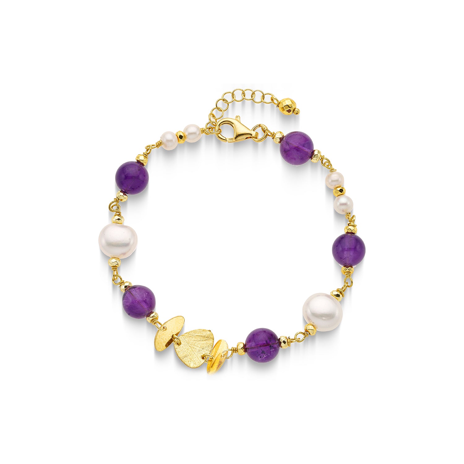 Βραχιόλι Amalfi από επιχρυσωμένο ασήμι 925° με αμέθυστο και freshwater pearl Εικόνα 1
