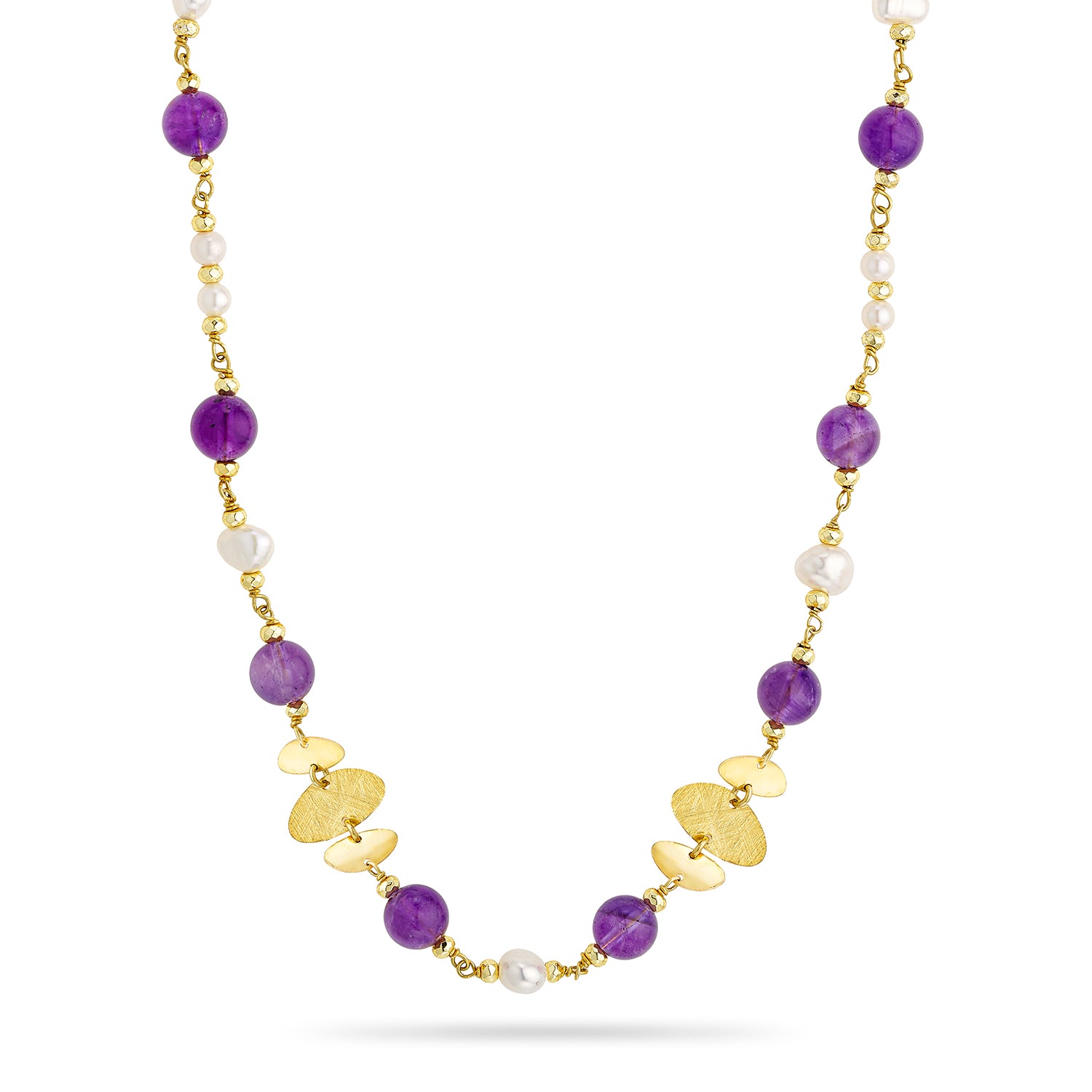 Κολιέ Amalfi από επιχρυσωμένο ασήμι 925° με αμέθυστο και freshwater pearls Εικόνα 1