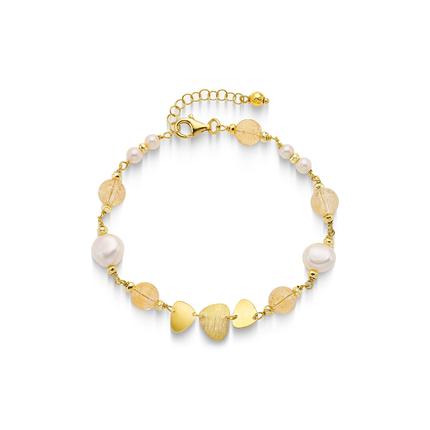 Βραχιόλι Amalfi από επιχρυσωμένο ασήμι 925° με σιτρίν και freshwater pearls Εικόνα 1