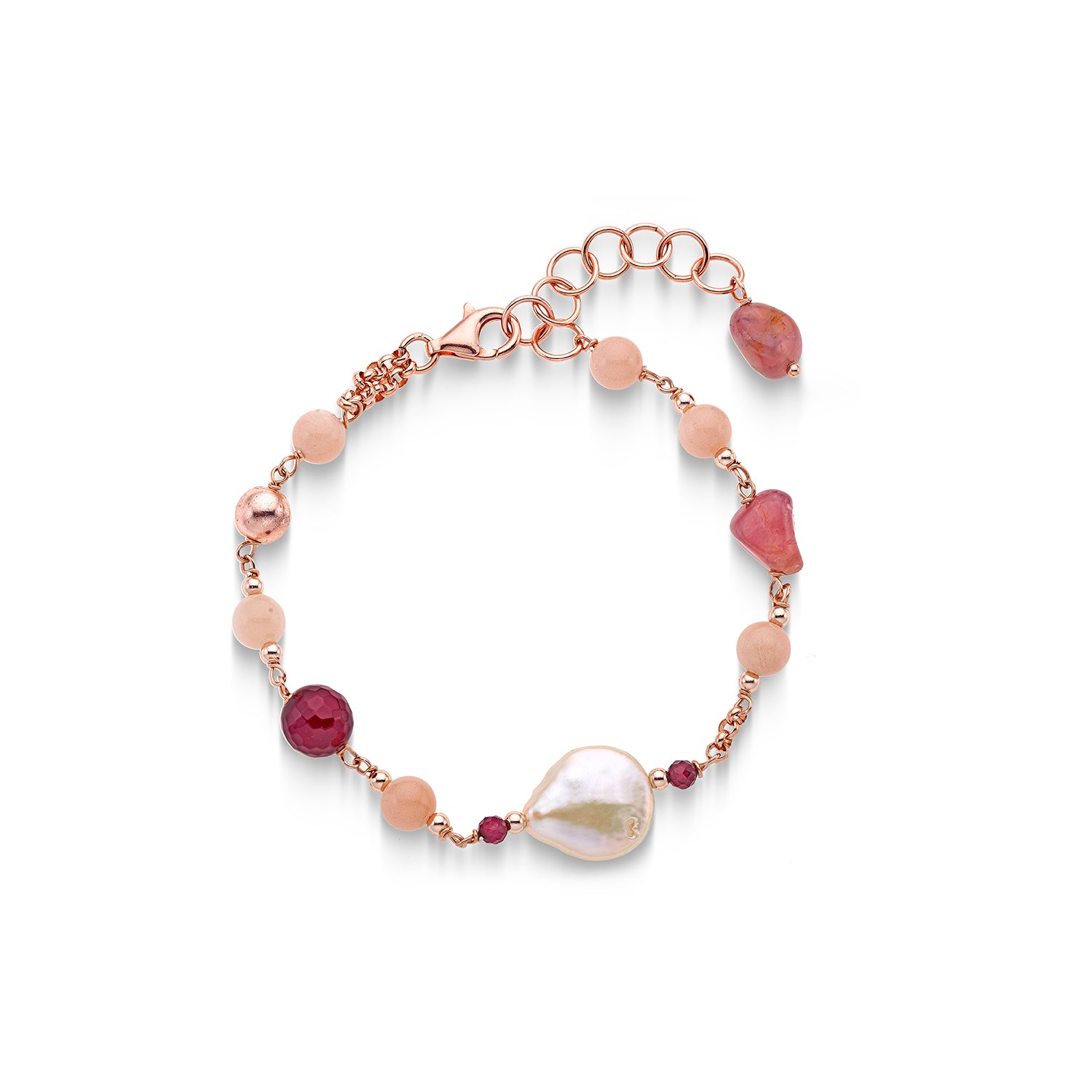 Βραχιόλι Amalfi από ροζ επιχρυσωμένο ασήμι 925° με τουρμαλίνη, moonstone και freshwater pearl Εικόνα 1