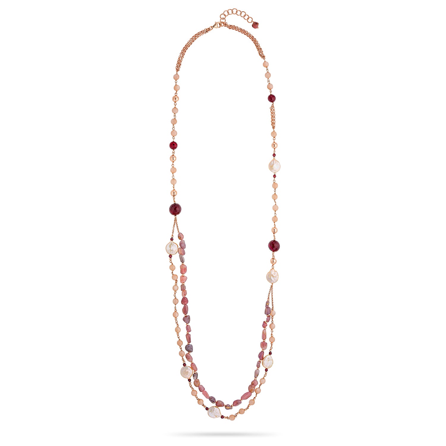 Κολιέ Amalfi από ροζ επιχρυσωμένο ασήμι 925°με τουρμαλίνη, moonstone και freshwater pearl Εικόνα 2