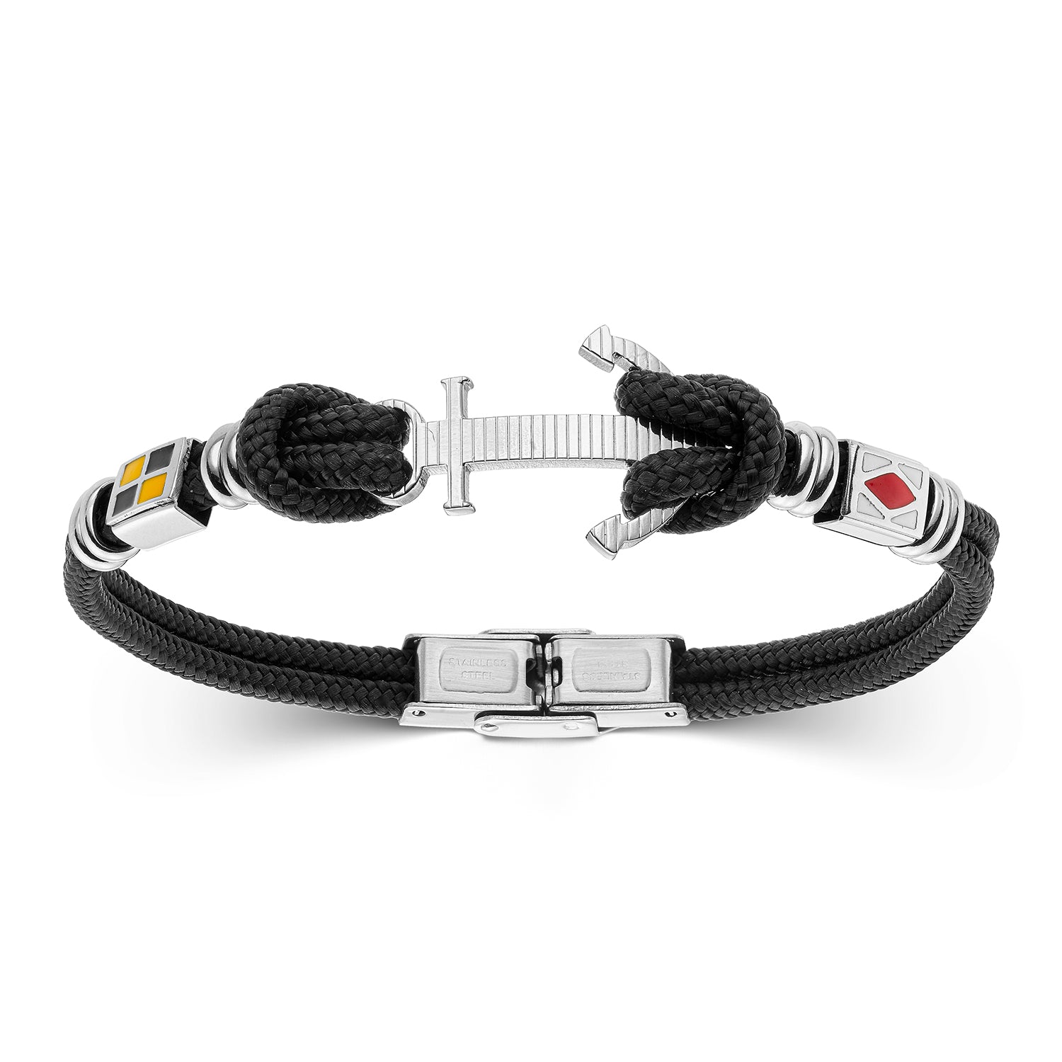 Ανδρικό βραχιόλι Άγκυρα με στοιχεία από ατσάλι και μαύρο ναυτικό κόμπο Εικόνα 1