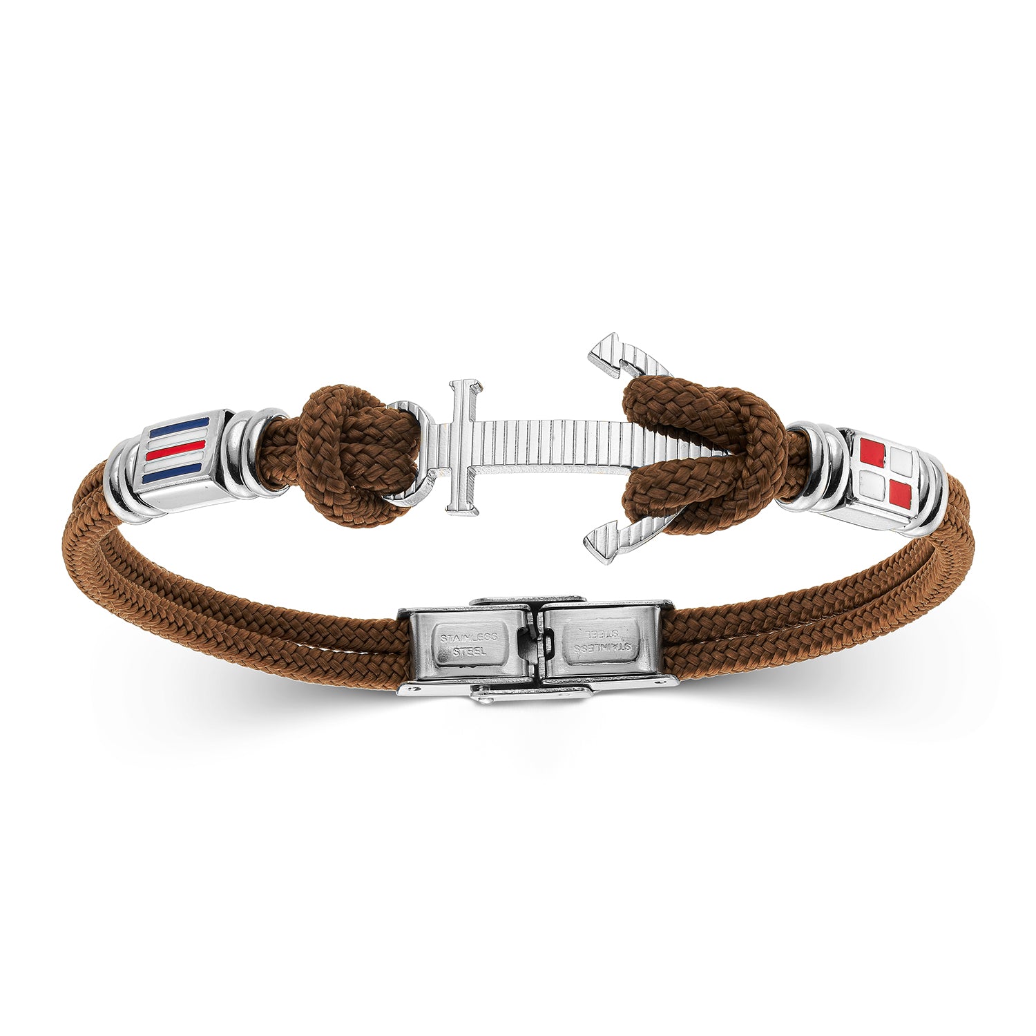 Ανδρικό βραχιόλι Άγκυρα με στοιχεία από ατσάλι και καφέ ναυτικό κόμπο Εικόνα 1