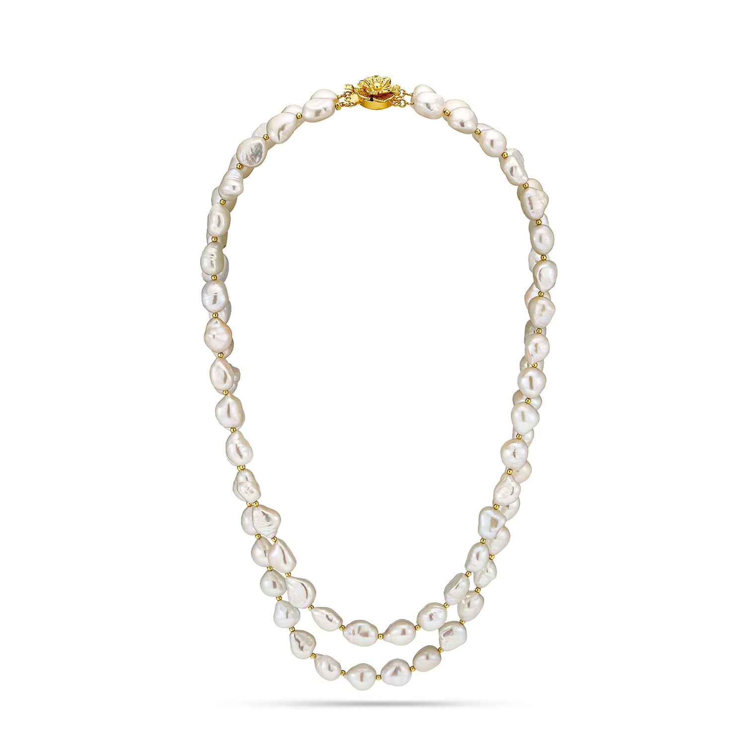 Κολιέ Pearls από επιχρυσωμένο ασήμι 925° με freshwater pearls και κούμπωμα λουλούδι Εικόνα 1