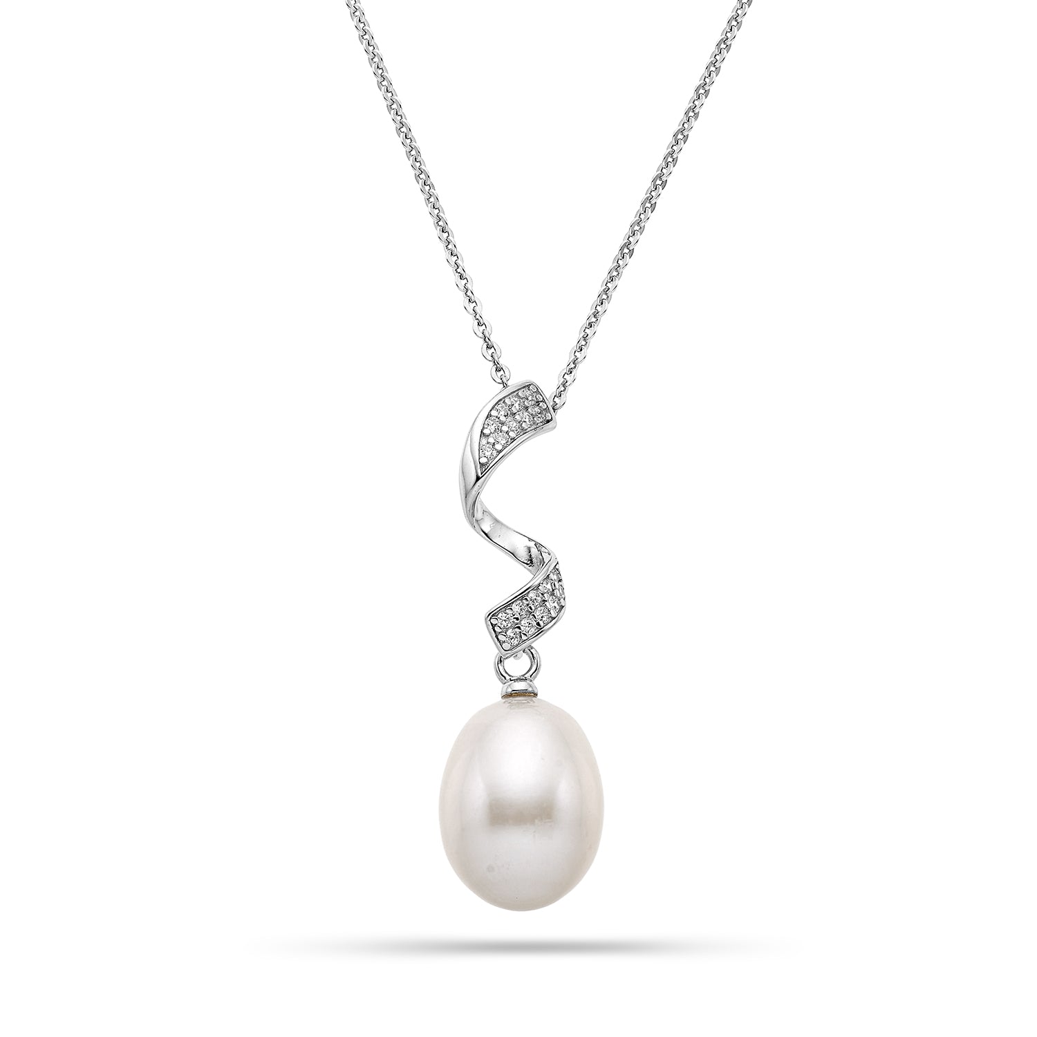 Κολιέ Pearls από επιροδιωμένο ασήμι 925° με freshwater pearl και ζιργκόν Εικόνα 1