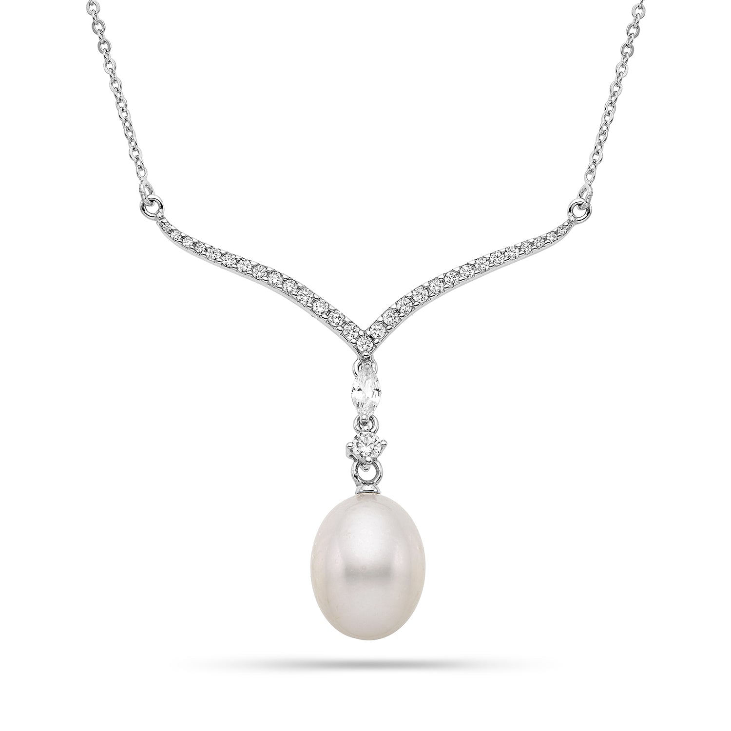 Κολιέ Pearls από επιροδιωμένο ασήμι 925° με freshwater pearl και ζιργκόν Εικόνα 1