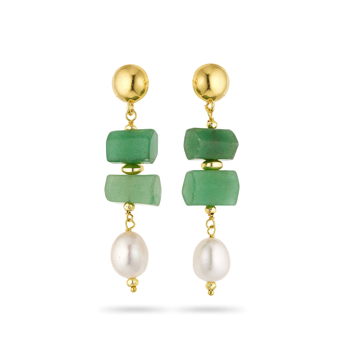 Σκουλαρίκια Amalfi από επιχρυσωμένο ασήμι 925° με πράσινο αχάτη και freshwater pearl Εικόνα 1